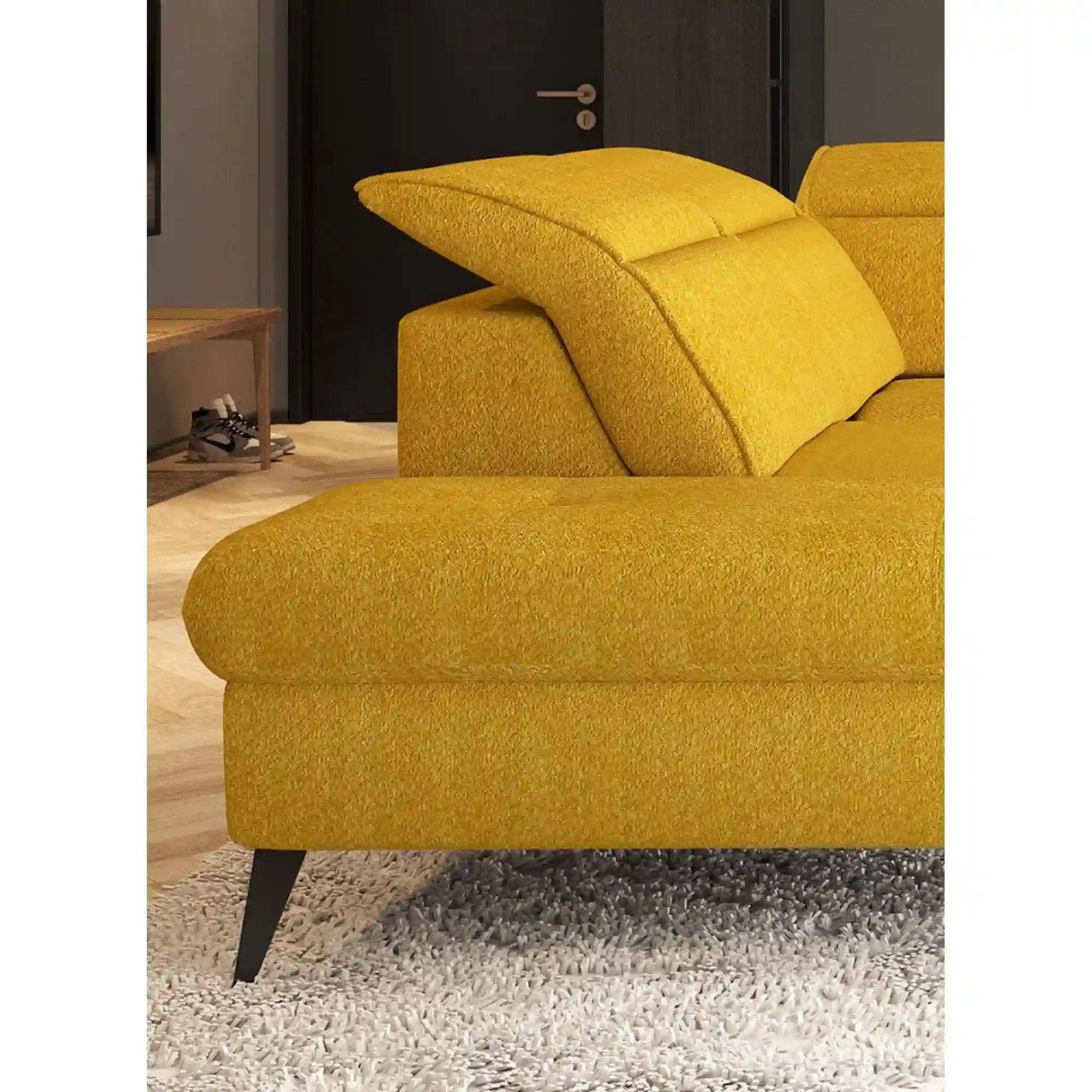 Coltar extensibil APUFA, personalizabil materiale gama Premium, cu lada depozitare si tetiere reglabile, 260x215x95 cm