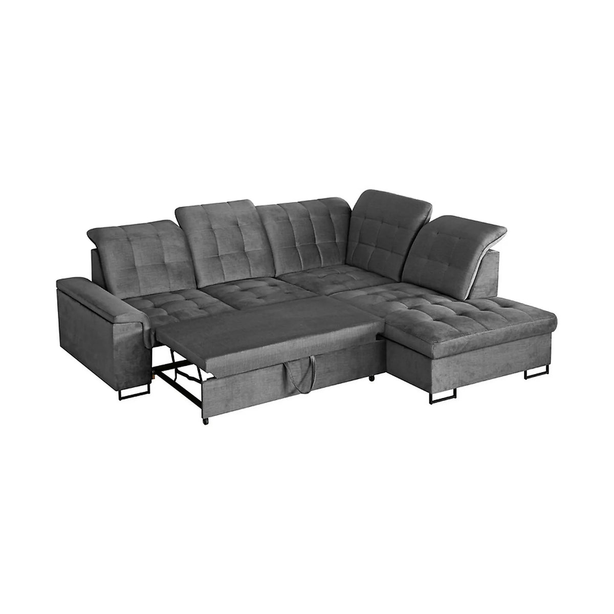 Coltar extensibil ARAGON, sezlong dreapta, stofa catifelata gri - Voss 15, cu lada depozitare, 270x230x150 cm