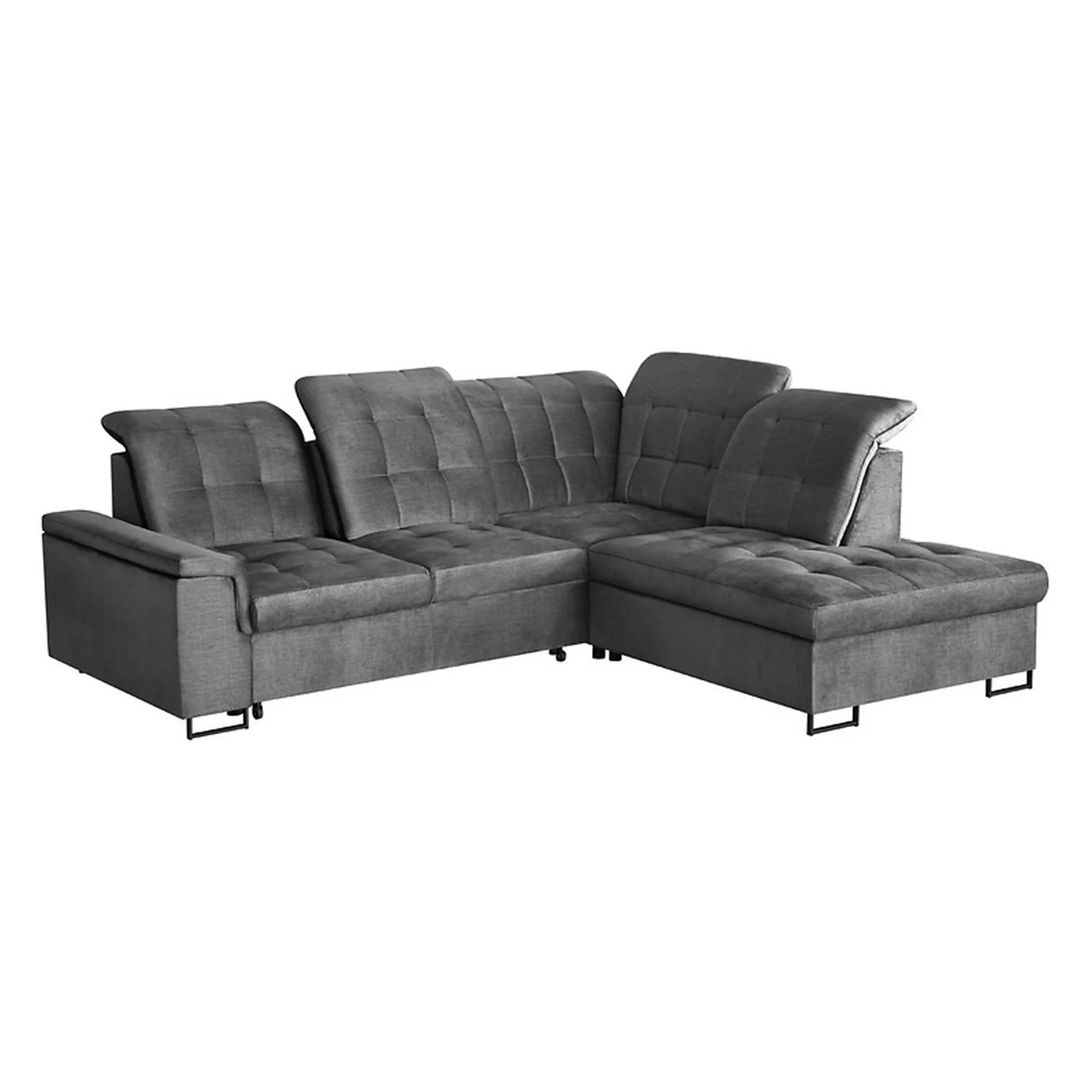 Coltar extensibil ARAGON, sezlong dreapta, stofa catifelata gri - Voss 15, cu lada depozitare, 270x230x150 cm