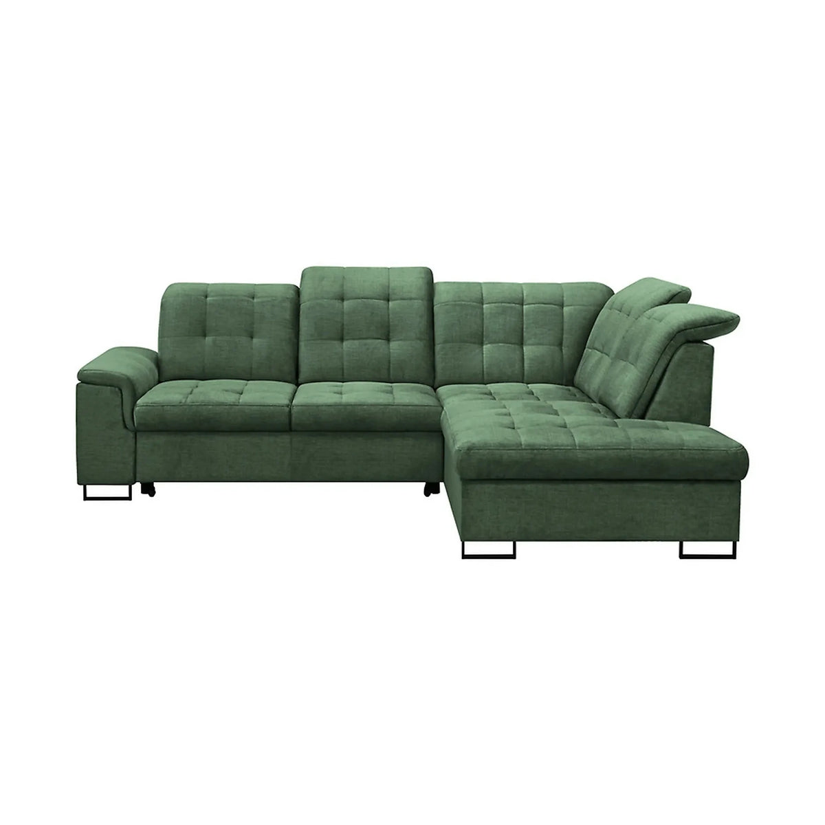 Coltar extensibil ARAGON, sezlong dreapta, stofa catifelata verde - Voss 77, cu lada depozitare, 270x230x150 cm