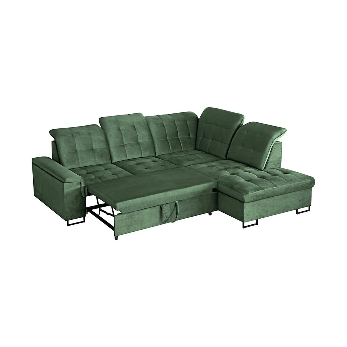 Coltar extensibil ARAGON, sezlong dreapta, stofa catifelata verde - Voss 77, cu lada depozitare, 270x230x150 cm