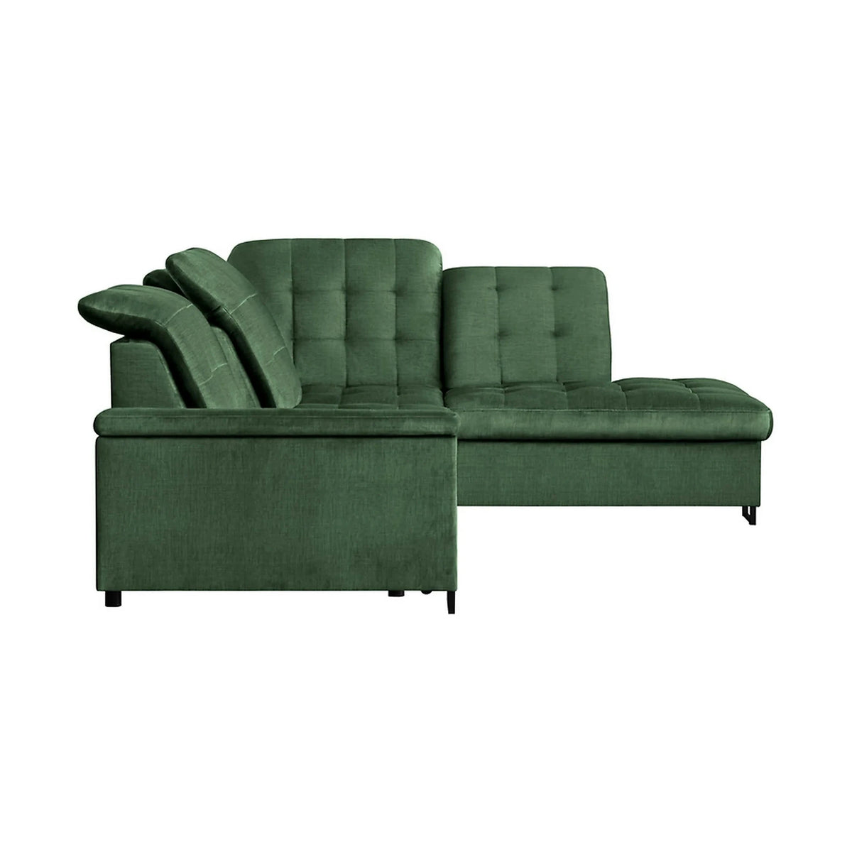 Coltar extensibil ARAGON, sezlong dreapta, stofa catifelata verde - Voss 77, cu lada depozitare, 270x230x150 cm