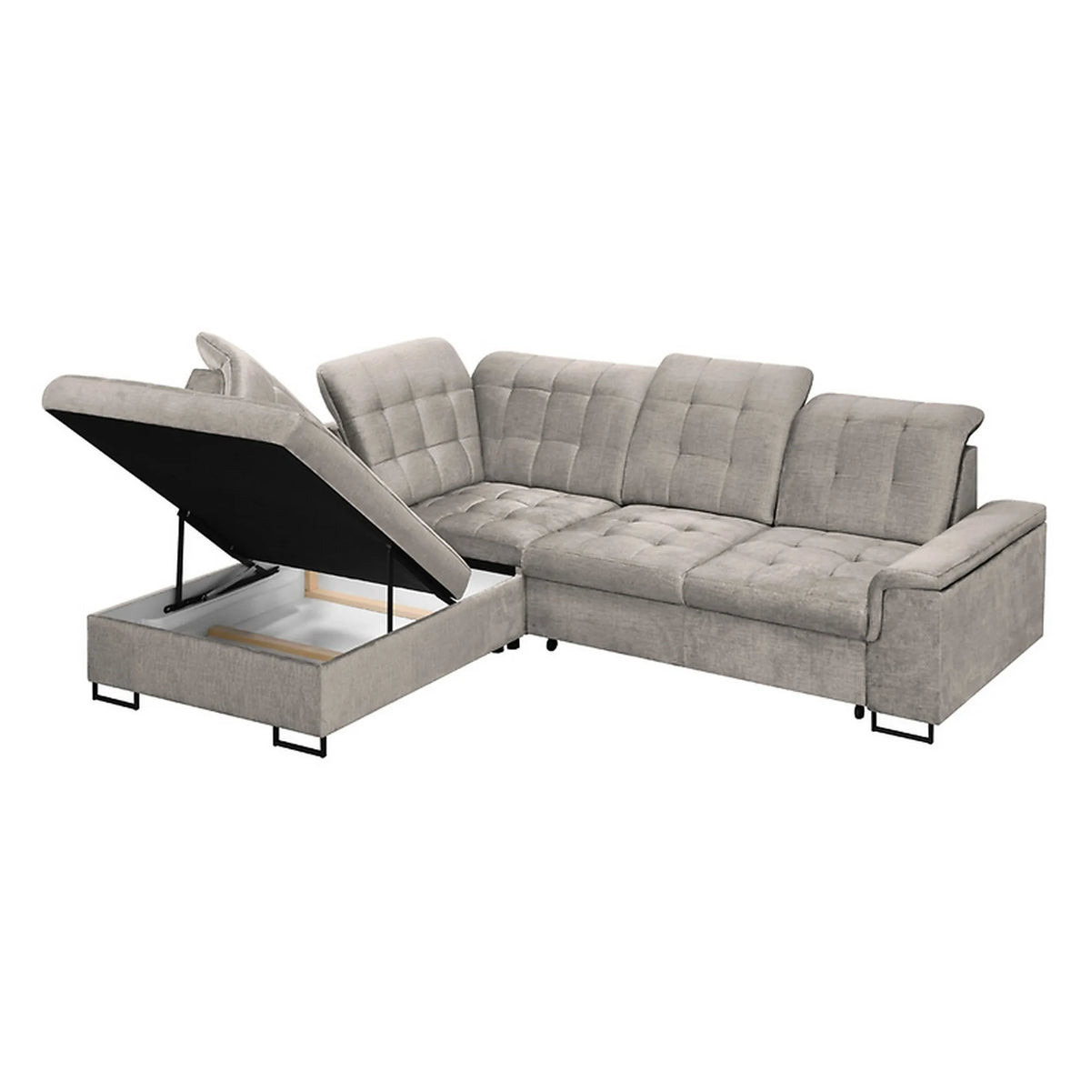 Coltar extensibil ARAGON, sezlong stanga, stofa catifelata bej - Voss 28, cu lada depozitare, 270x230x150 cm