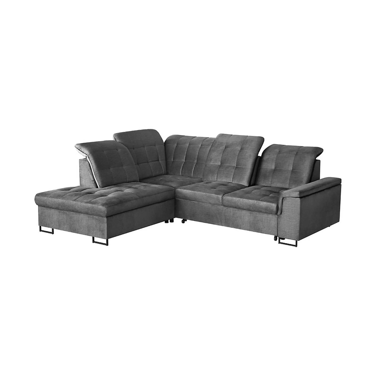 Coltar extensibil ARAGON, sezlong stanga, stofa catifelata gri - Voss 15, cu lada depozitare, 270x230x150 cm
