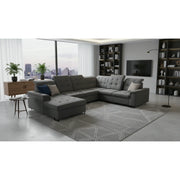 Coltar extensibil ARAGON, sezlong stanga, stofa catifelata gri - Voss 15, cu lada depozitare, 270x230x150 cm