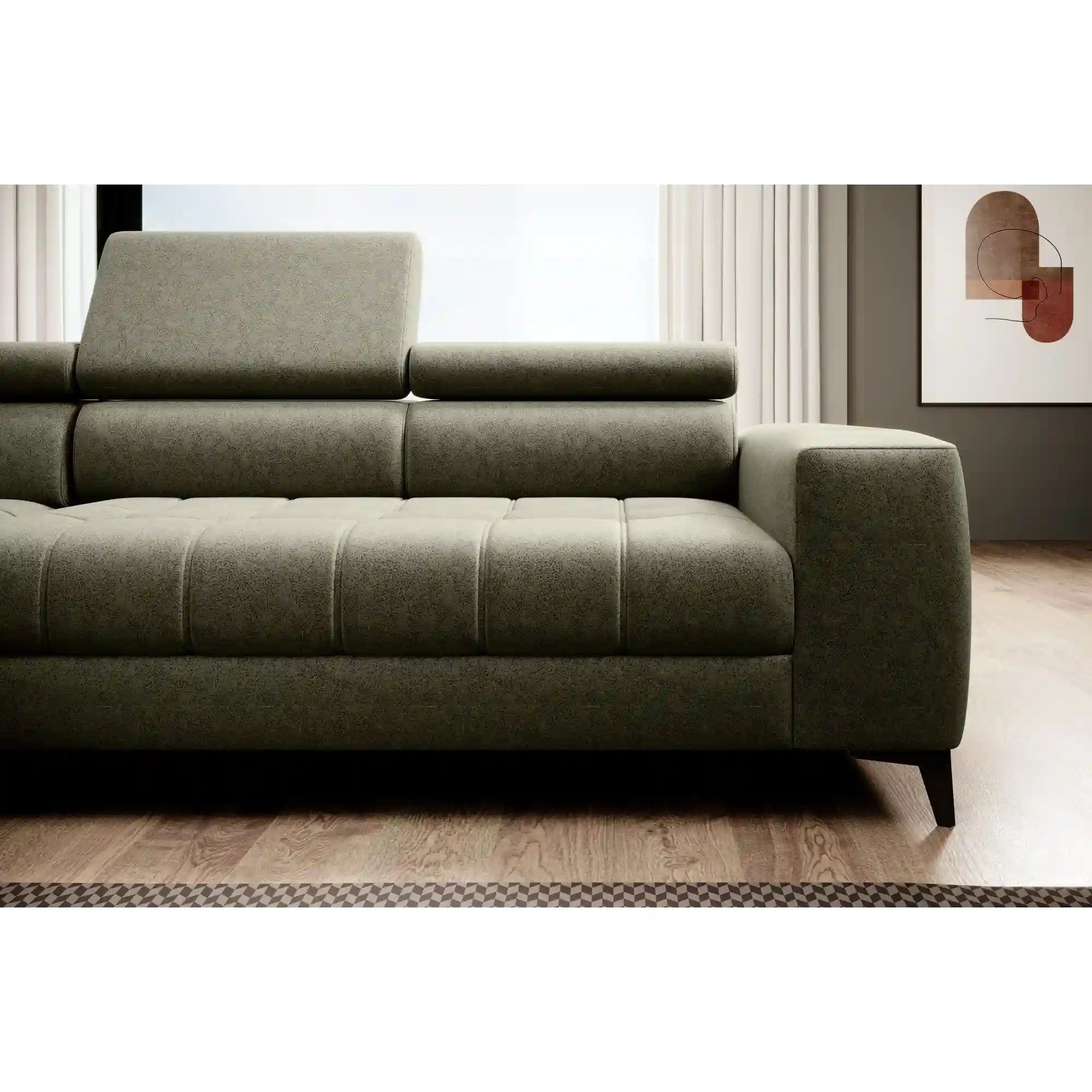 Coltar extensibil ASTOLA, personalizabil materiale gama Oferta Avantaj, cu lada depozitare si tetiere reglabile, 280x193x99 cm