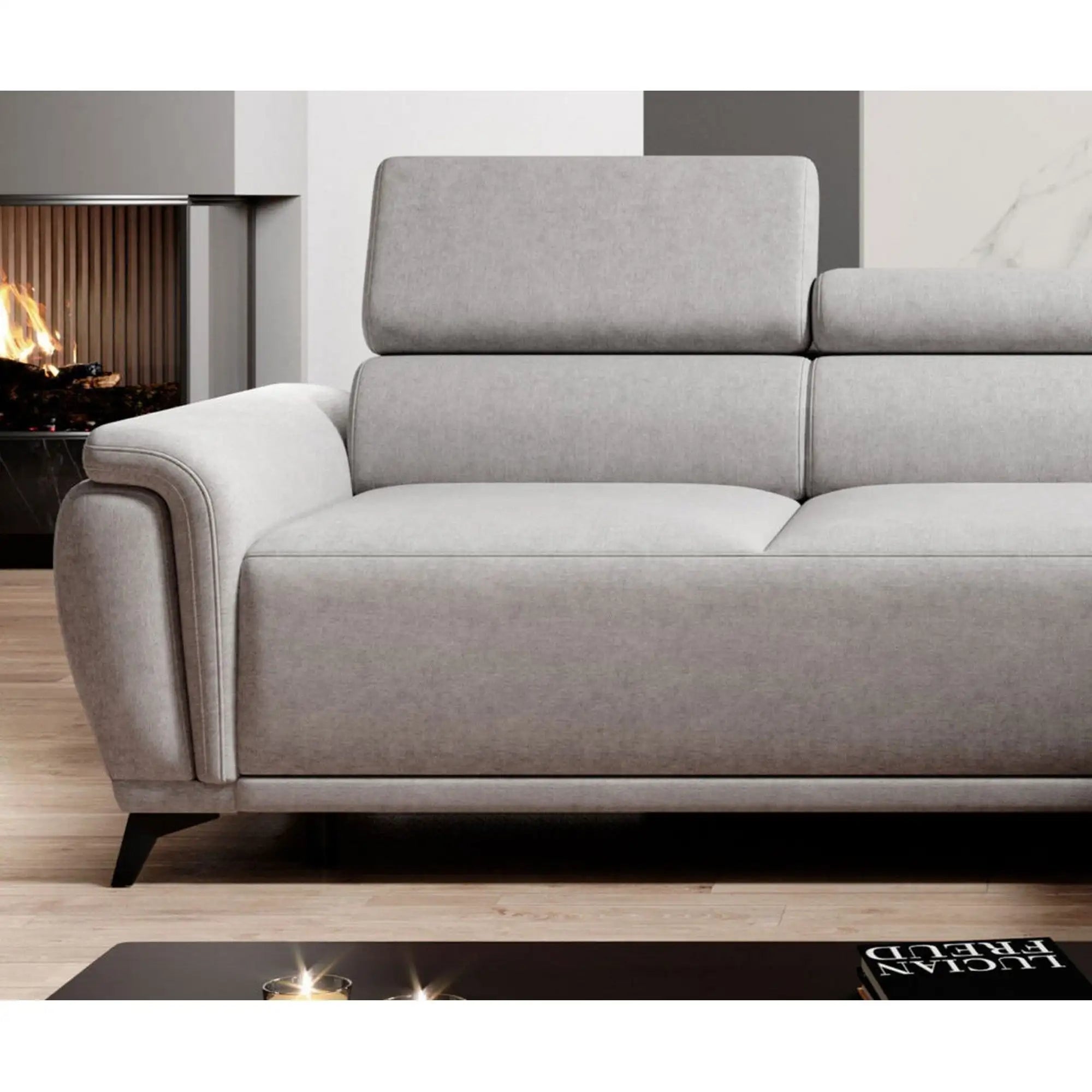 Coltar extensibil ATLANTA, personalizabil materiale gama Oferta Avantaj, cu lada depozitare si tetiere reglabile, 281x203x98 cm