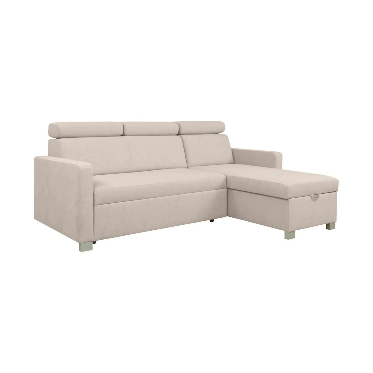 Coltar extensibil BRICO, universal, stofa catifelata bej - Element 17, cu lada depozitare, 204x168x99 cm