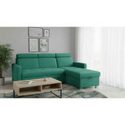 Coltar extensibil BRICO, universal, stofa catifelata verde - Element 20, cu lada depozitare, 204x168x99 cm