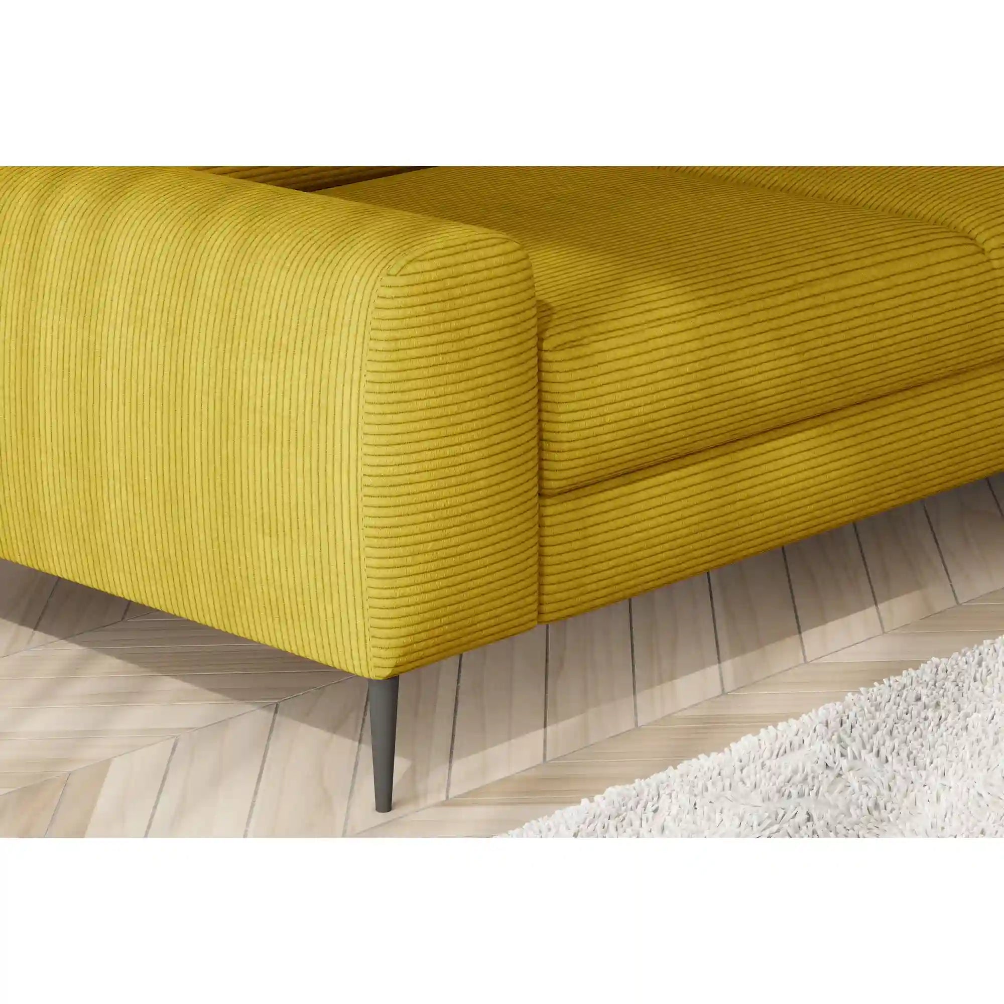 Coltar extensibil CALCIO MINI, personalizabil materiale Gama Premium, cu lada depozitare si tetiere reglabile, 240x165x86 cm