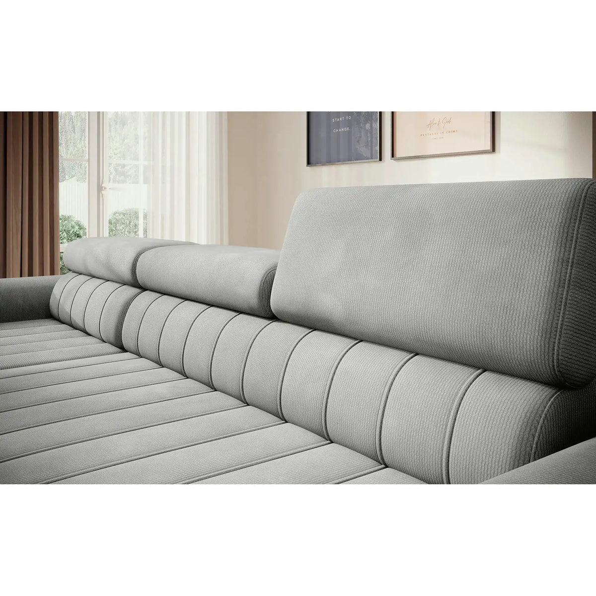 Coltar extensibil CALDO MINI, personalizabil, cu lada depozitare si tetiere reglabile, 272x178x99 cm