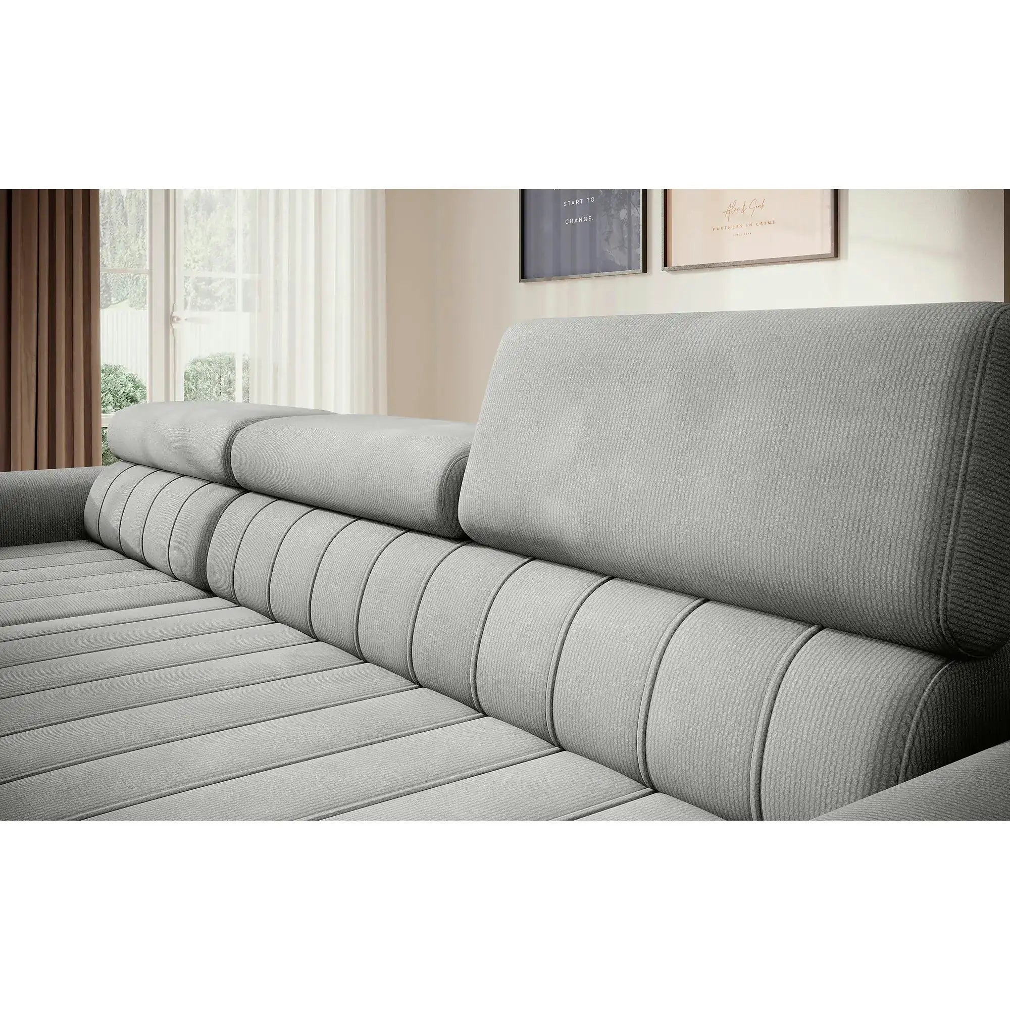 Coltar extensibil CALDO MINI, personalizabil, cu lada depozitare si tetiere reglabile, 272x178x99 cm
