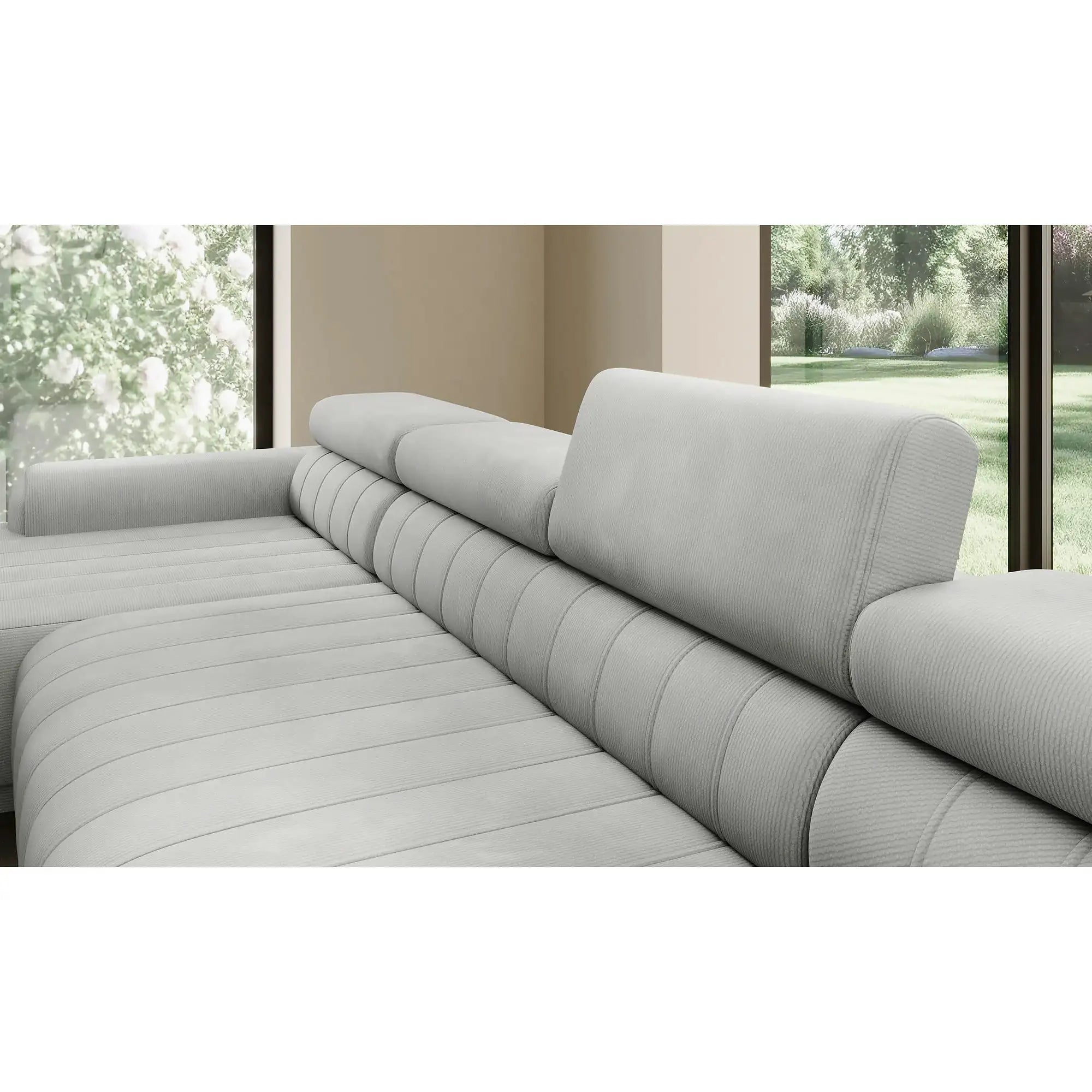 Coltar extensibil CALDO XL, personalizabil, cu lada depozitare si tetiere reglabile, 342x200x99 cm