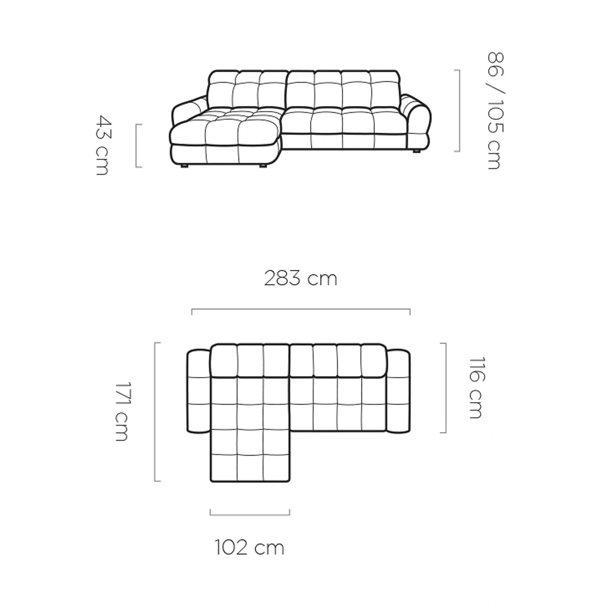 Coltar extensibil confortabil TOLLO MINI, sezlong dreapta, stofa catifelata gri - Element 24, cu lada depozitare si reglaj electric, 283x171x105 cm