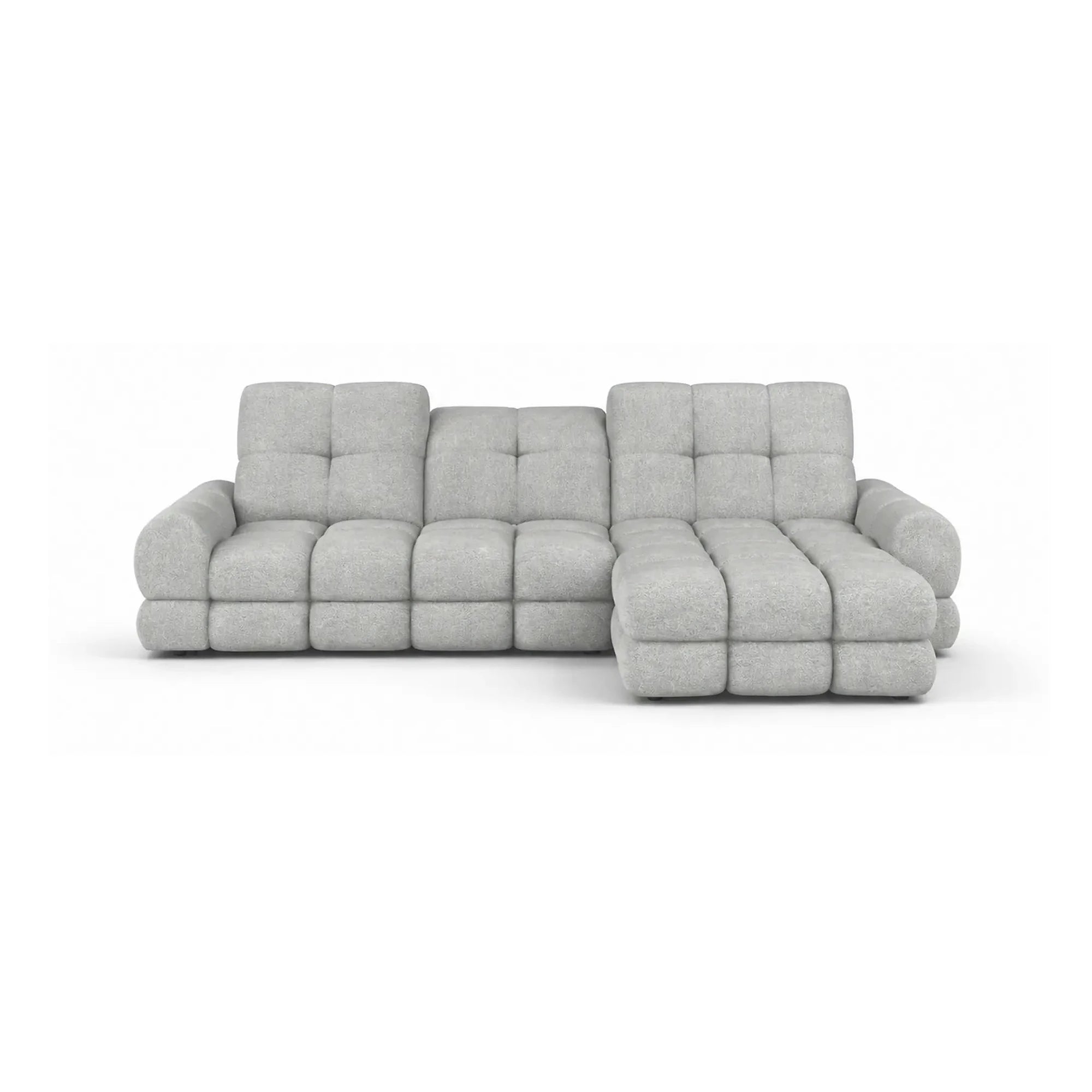 Coltar extensibil confortabil TOLLO MINI, sezlong dreapta, stofa catifelata gri - Element 24, cu lada depozitare si reglaj electric, 283x171x105 cm