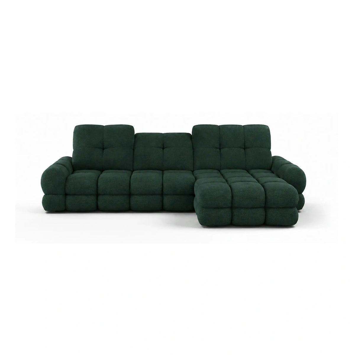 Coltar extensibil confortabil TOLLO MINI, sezlong dreapta, stofa catifelata verde inchis - Element 12, cu lada depozitare si reglaj electric, 283x171x105 cm