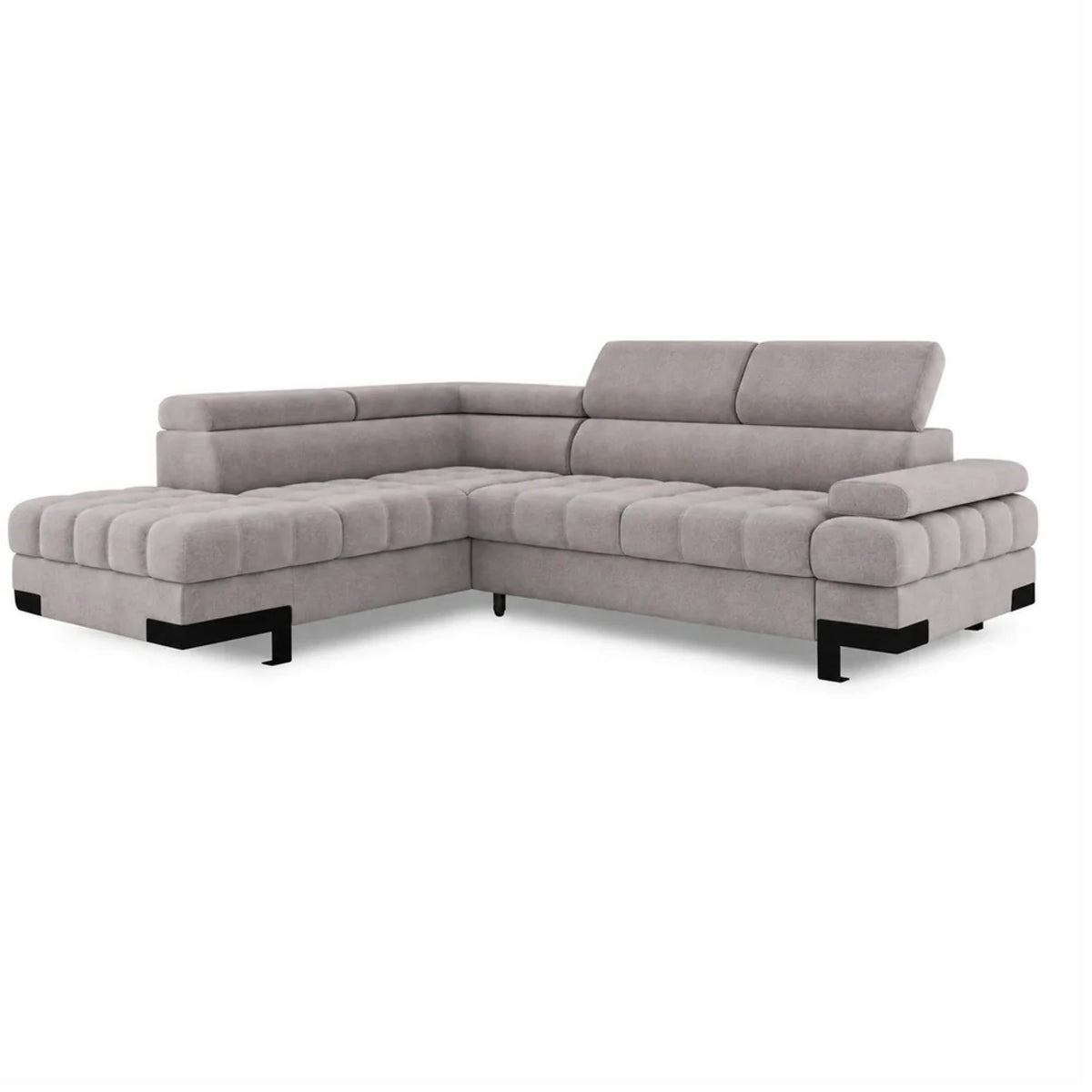 Coltar extensibil cu lada SELVA L, sezlong stanga, stofa catifelata bej - Whisper 03, tetiere reglabile,  263x223x95 cm