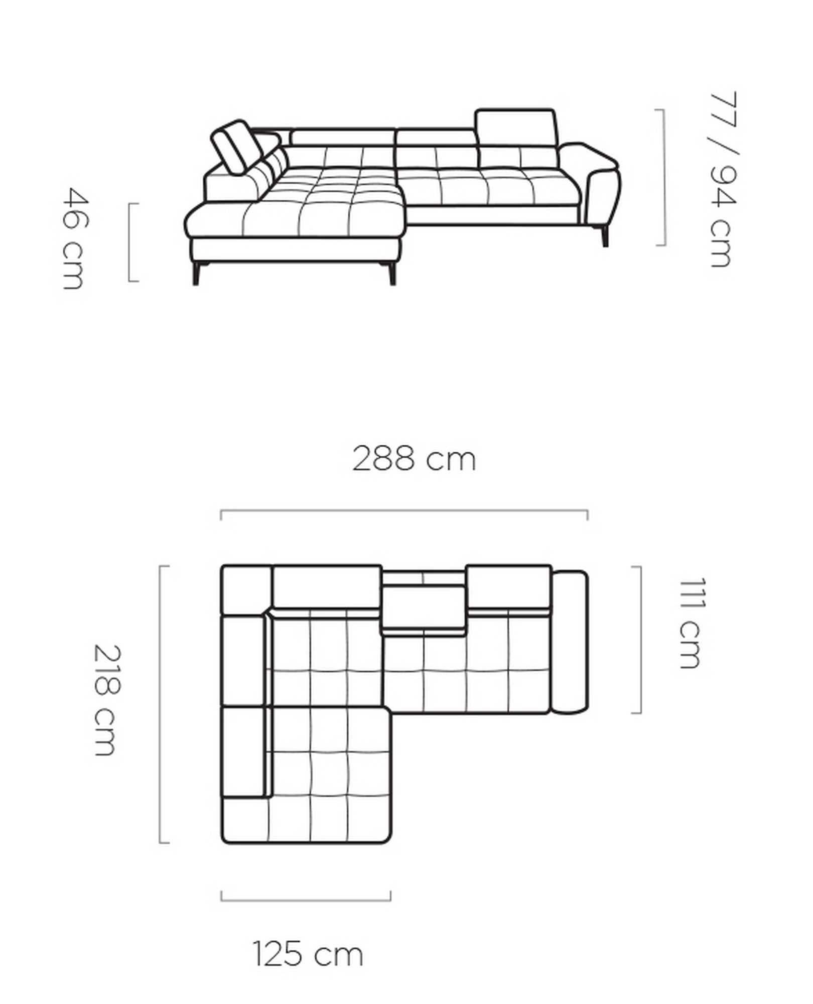 Coltar extensibil DENVER L, personalizabil materiale gama Oferta Avantaj, cu lada depozitare, 288x218x94 cm