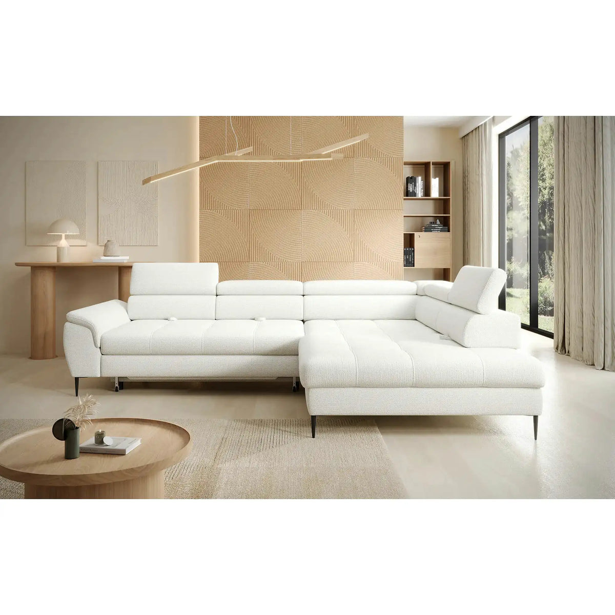 Coltar extensibil EMPOLI L, personalizabil, cu lada depozitare si tetiere reglabile, 289x218x94 cm