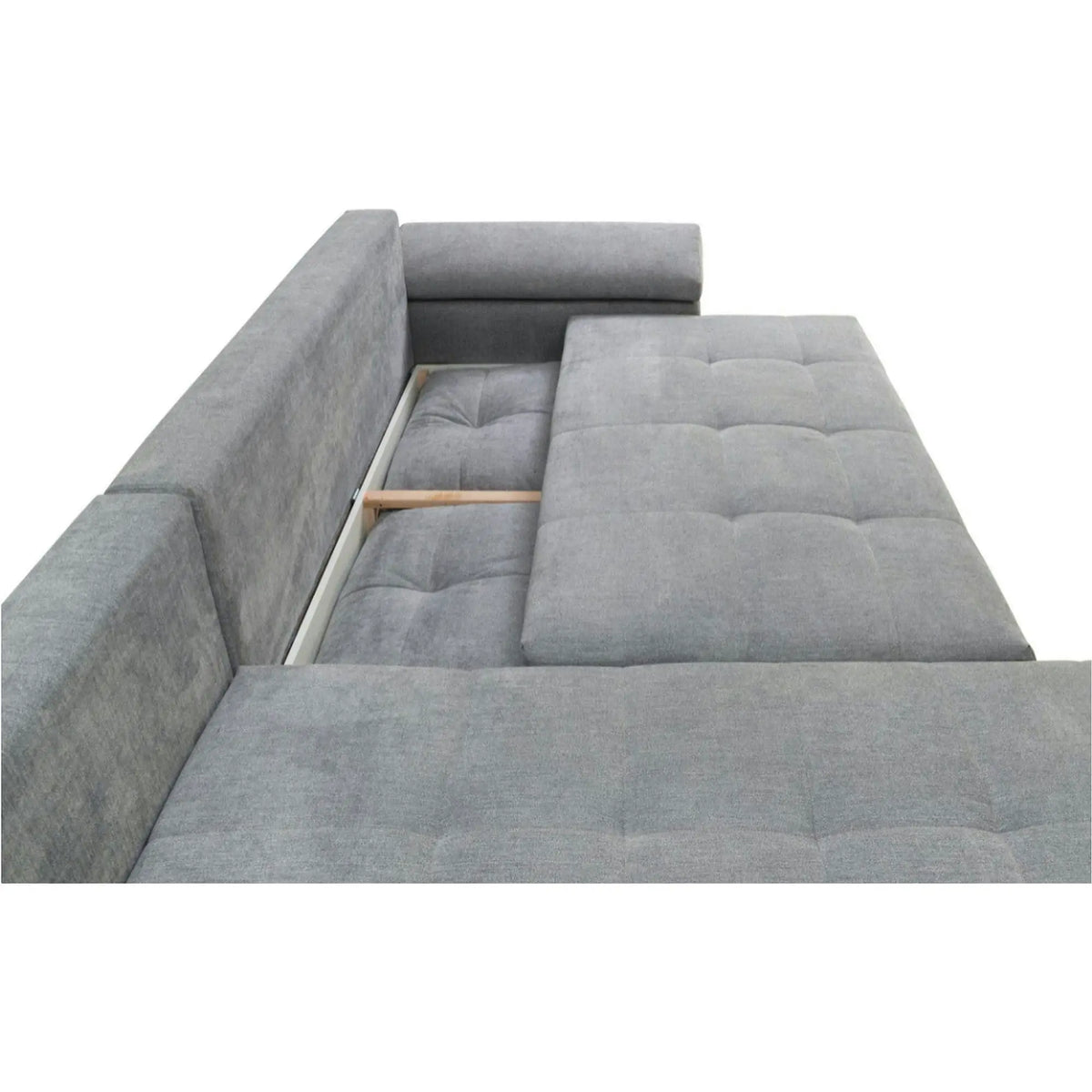 Coltar extensibil EVEREST, universal, stofa catifelata gri - Monolith 85, cu lada depozitare, 308x213x90 cm