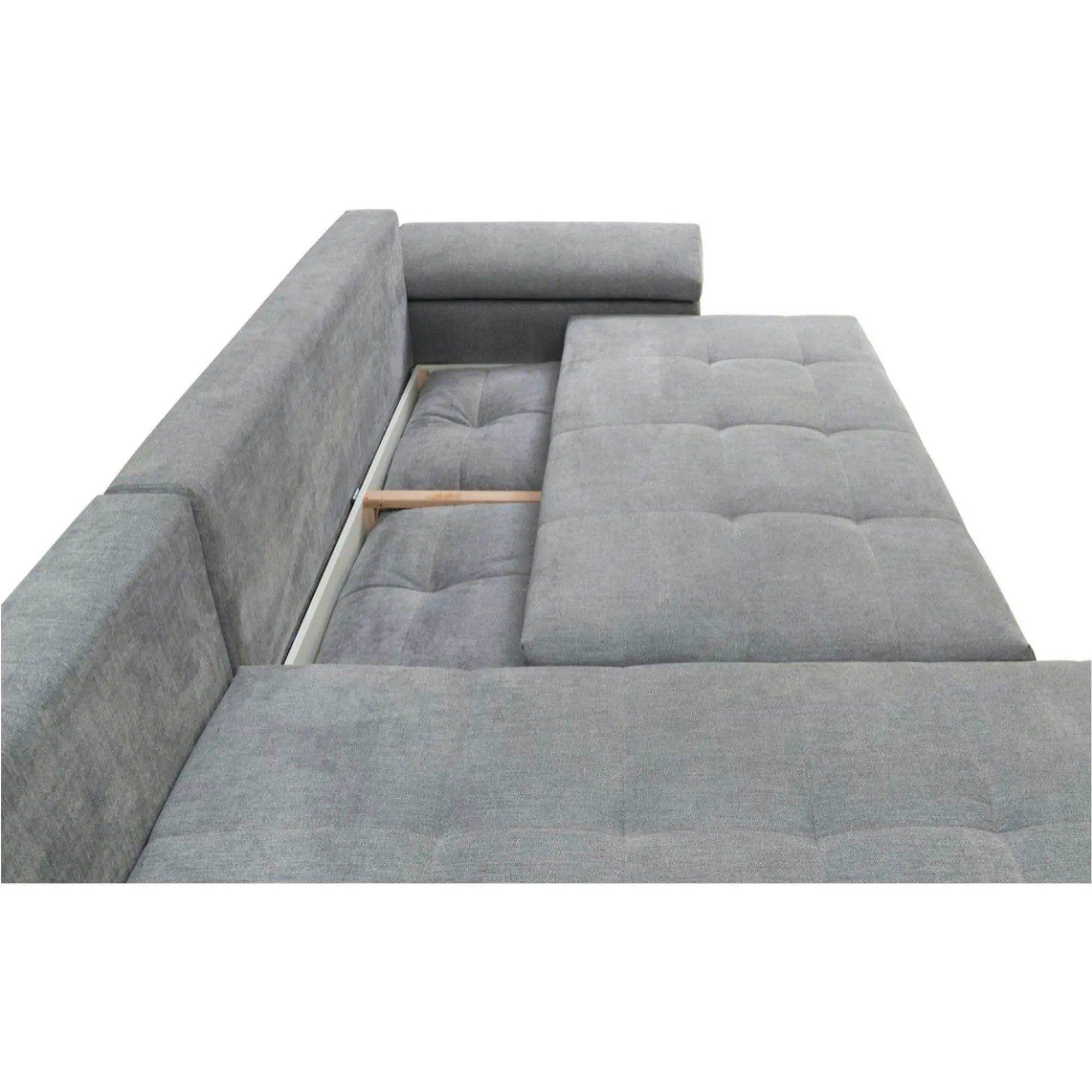 Coltar extensibil EVEREST, universal, stofa catifelata gri - Monolith 85, cu lada depozitare, 308x213x90 cm