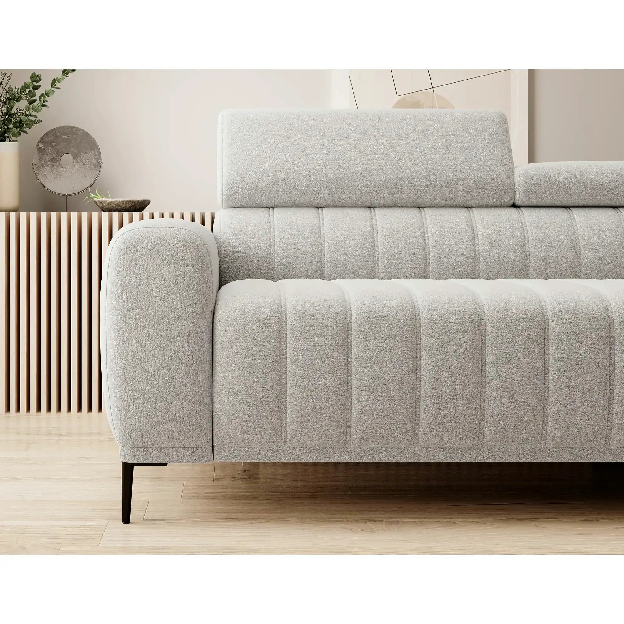 Coltar extensibil GANDI 160, personalizabil, cu lada depozitare si tetiere reglabile, 301x204x99 cm