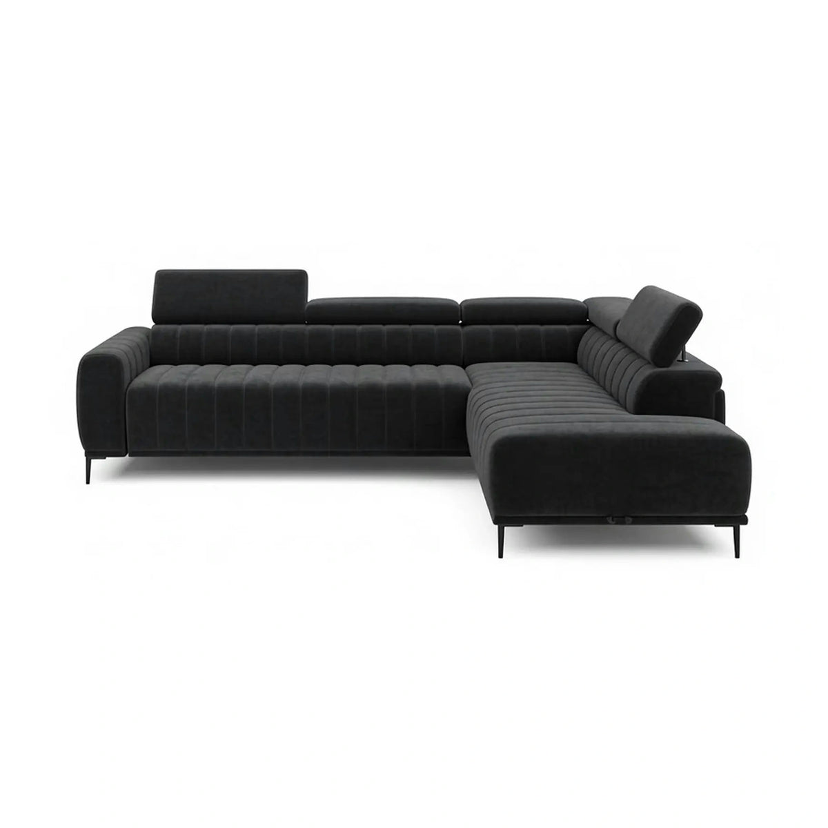 Coltar extensibil GANDI 160, sezlong dreapta, stofa catifelata gri grafit - Element 22, cu lada depozitare, 301x204x99 cm