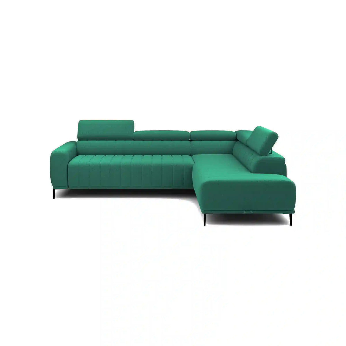 Coltar extensibil GANDI 160, sezlong dreapta, stofa catifelata verde - Element 20, Gama Premium, cu lada depozitare, 301x204x99 cm