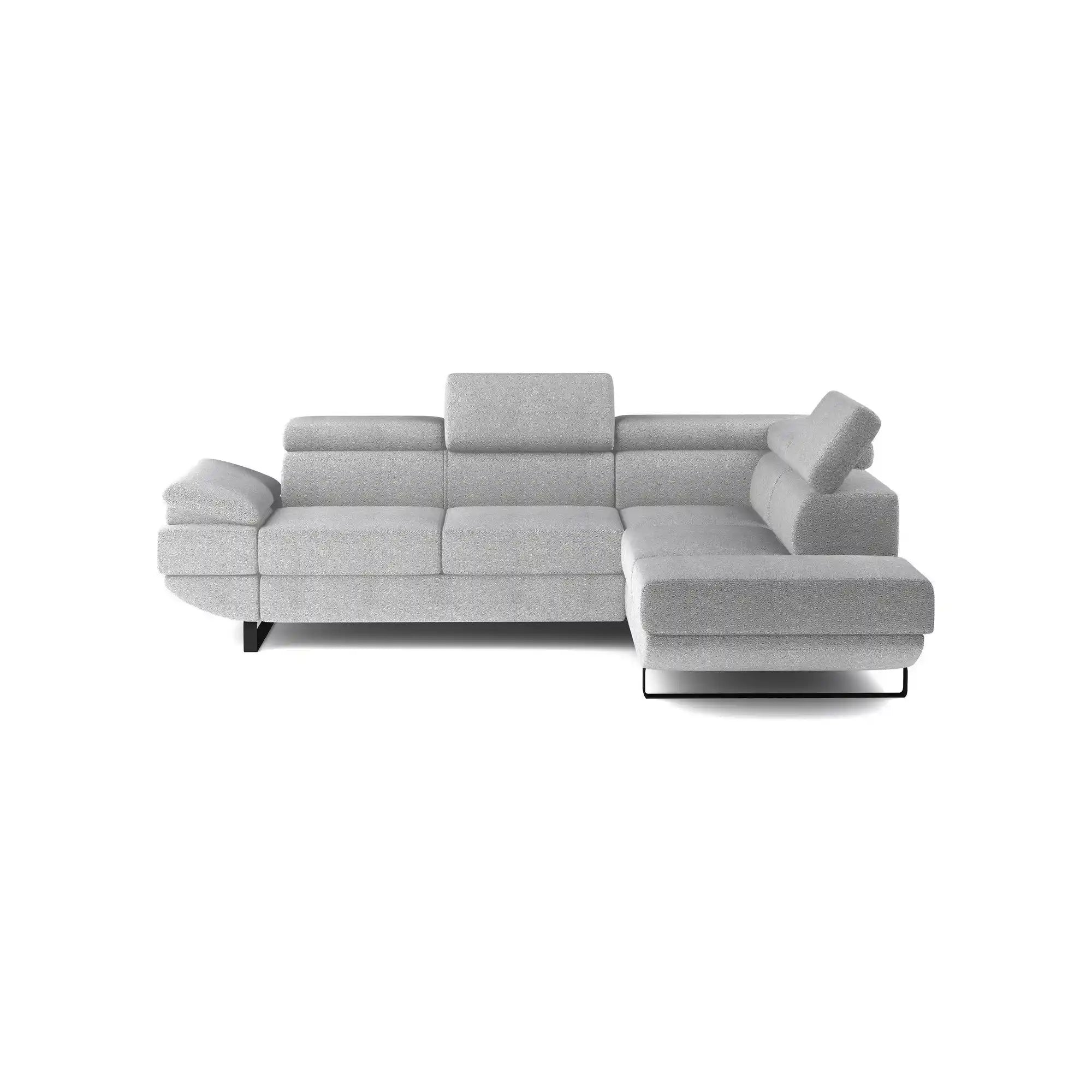 Coltar extensibil GIO, sezlong dreapta, stofa catifelata gri - Ontario 20, Gama Premium, cu lada depozitare si tetiere reglabile, 262x200x88 cm