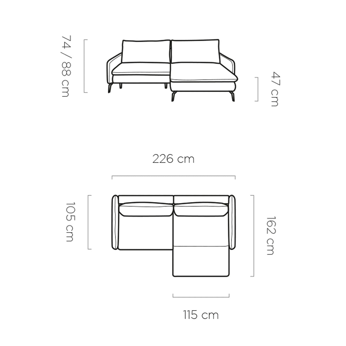 Coltar extensibil GLOSSY, personalizabil, cu lada depozitare, 226x162x88 cm