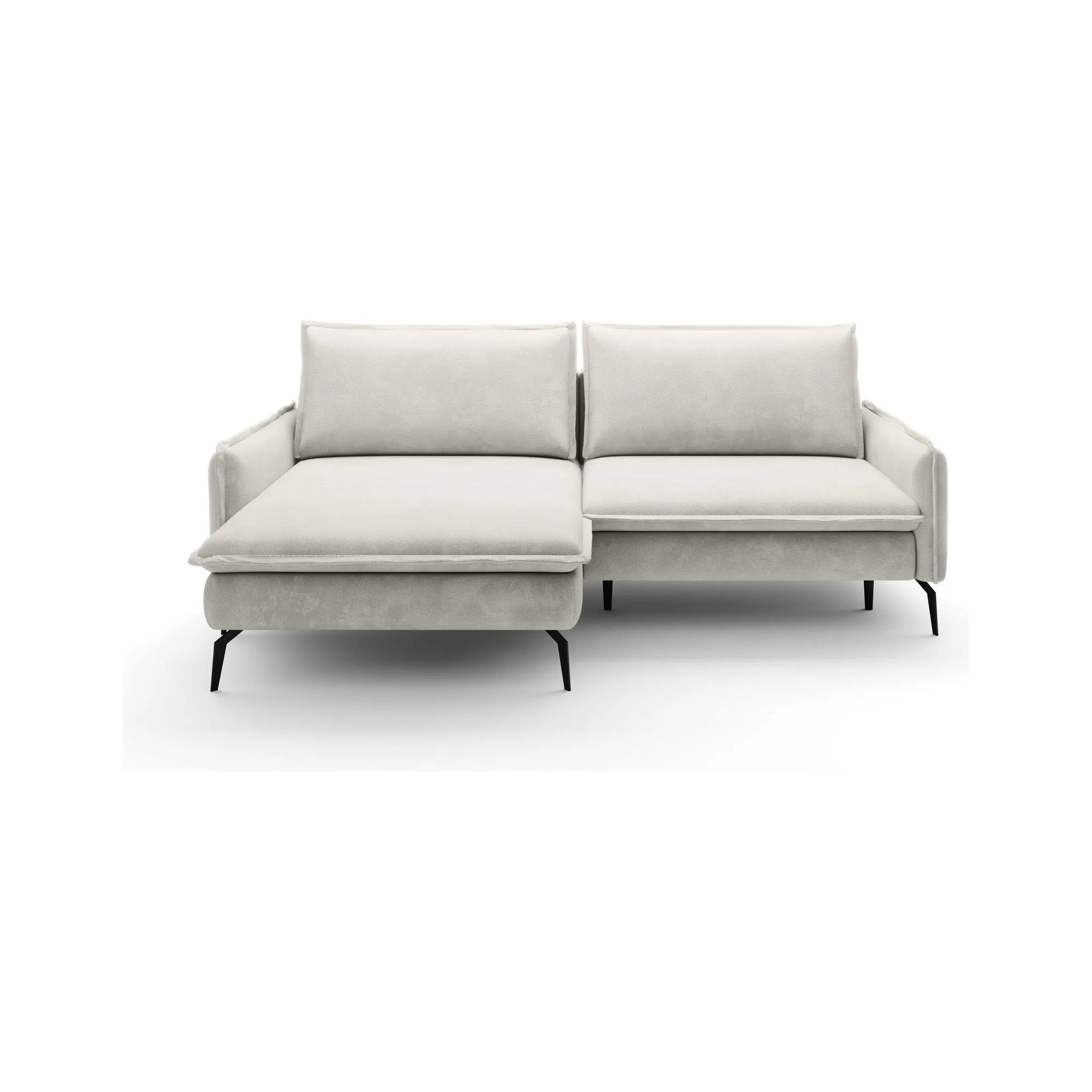 Coltar extensibil GLOSSY, sezlong stanga, stofa catifelata crem - Whisper 01, Gama Premium, cu lada depozitare, 226x162x88 cm