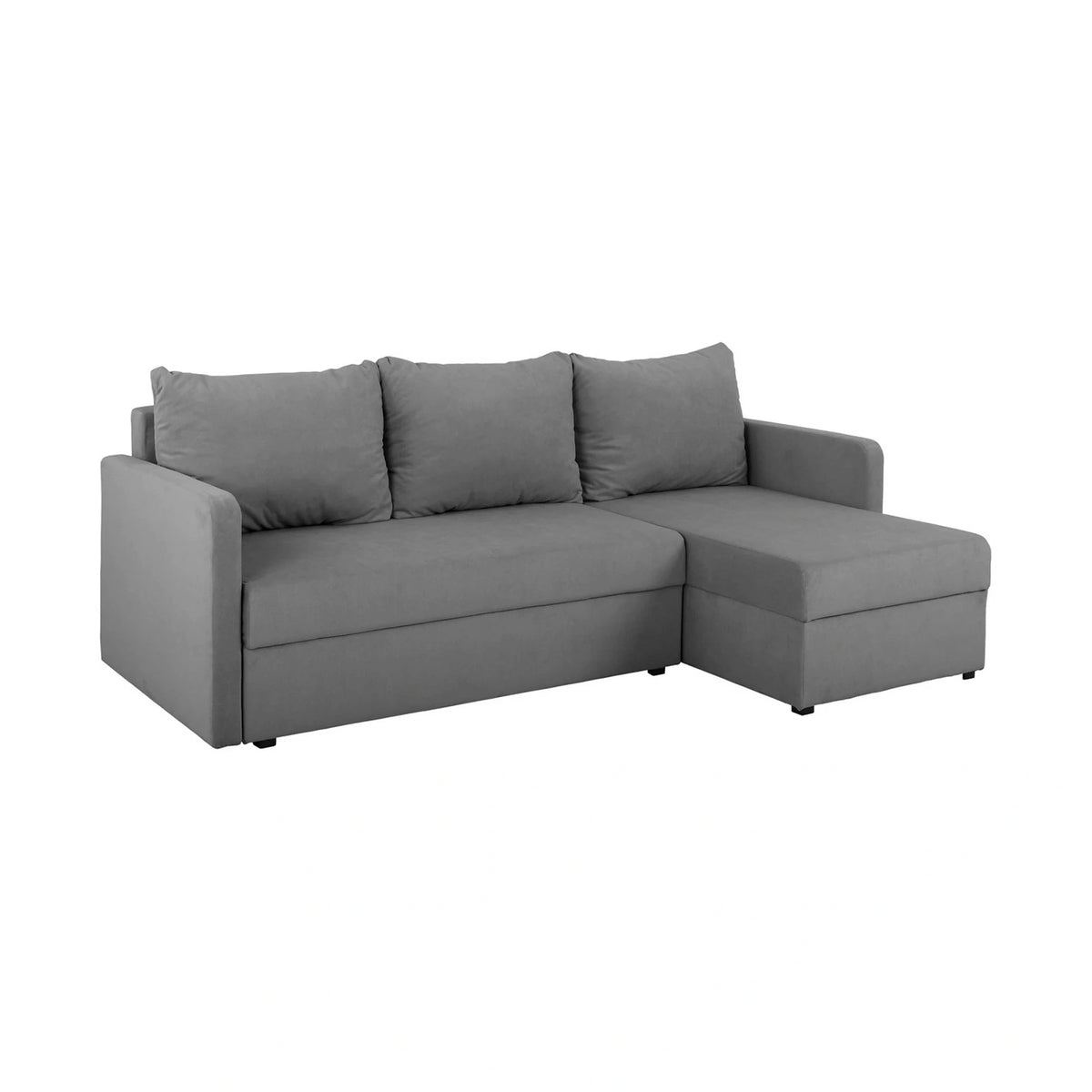Coltar extensibil IMROS, universal, stofa catifelata gri - Pretty 17, cu lada depozitare, 218x143x93 cm