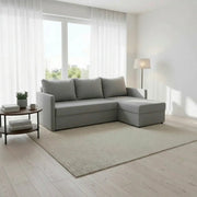 Coltar extensibil IMROS, universal, stofa catifelata gri - Pretty 17, cu lada depozitare, 218x143x93 cm