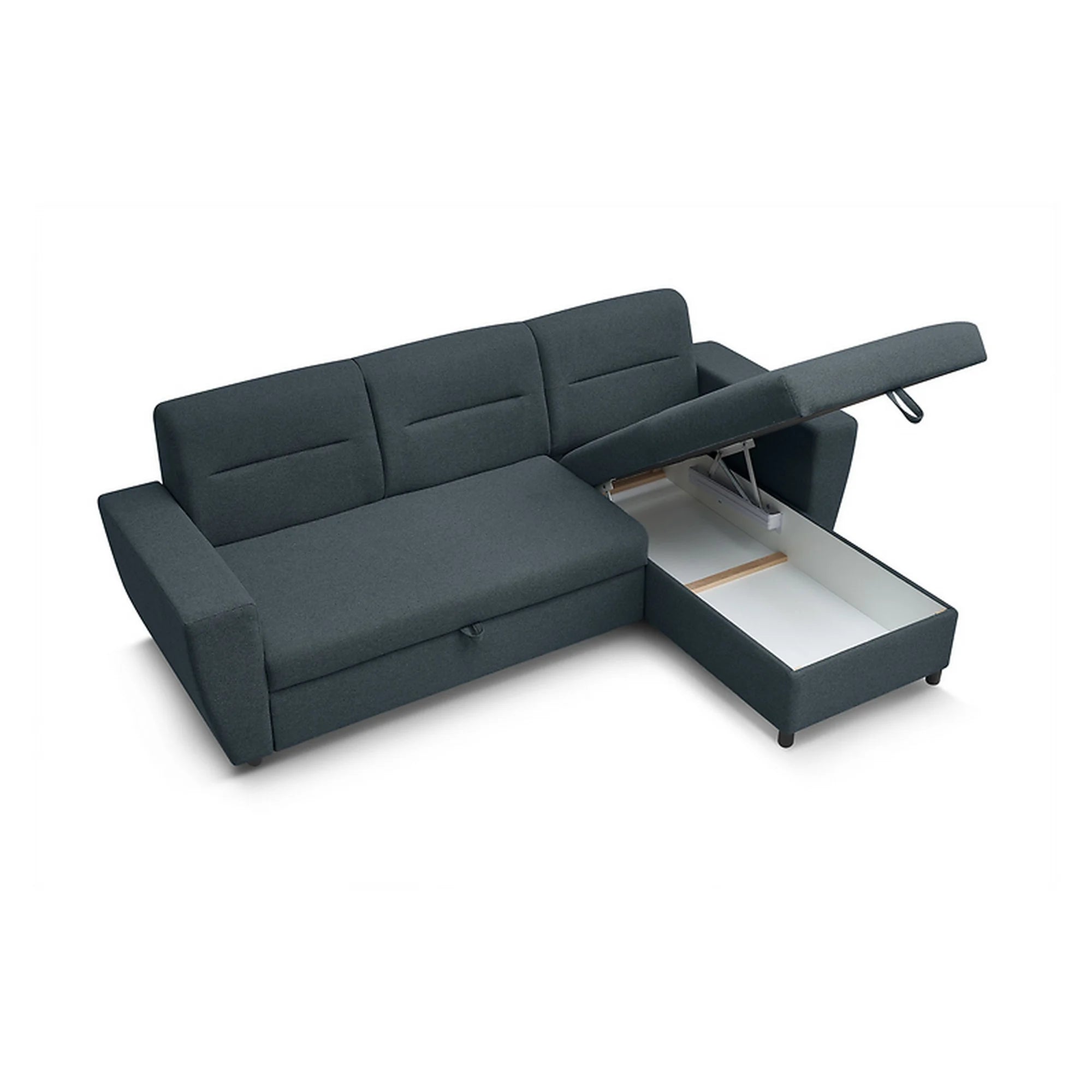 Coltar extensibil KIERTEN, universal, stofa clasica gri inchis- Opium 98, cu lada depozitare, 248x162x84 cm