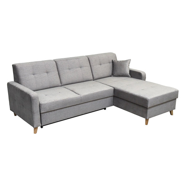 Coltar extensibil LARS, universal, stofa catifelata gri - Voss 07, cu lada depozitare, 223x161x83 cm