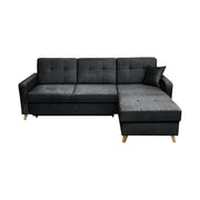 Coltar extensibil LARS, universal, stofa catifelata negru - Voss 19, cu lada depozitare, 223x161x83 cm