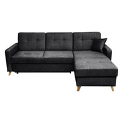 Coltar extensibil LARS, universal, stofa catifelata negru - Voss 19, cu lada depozitare, 223x161x83 cm