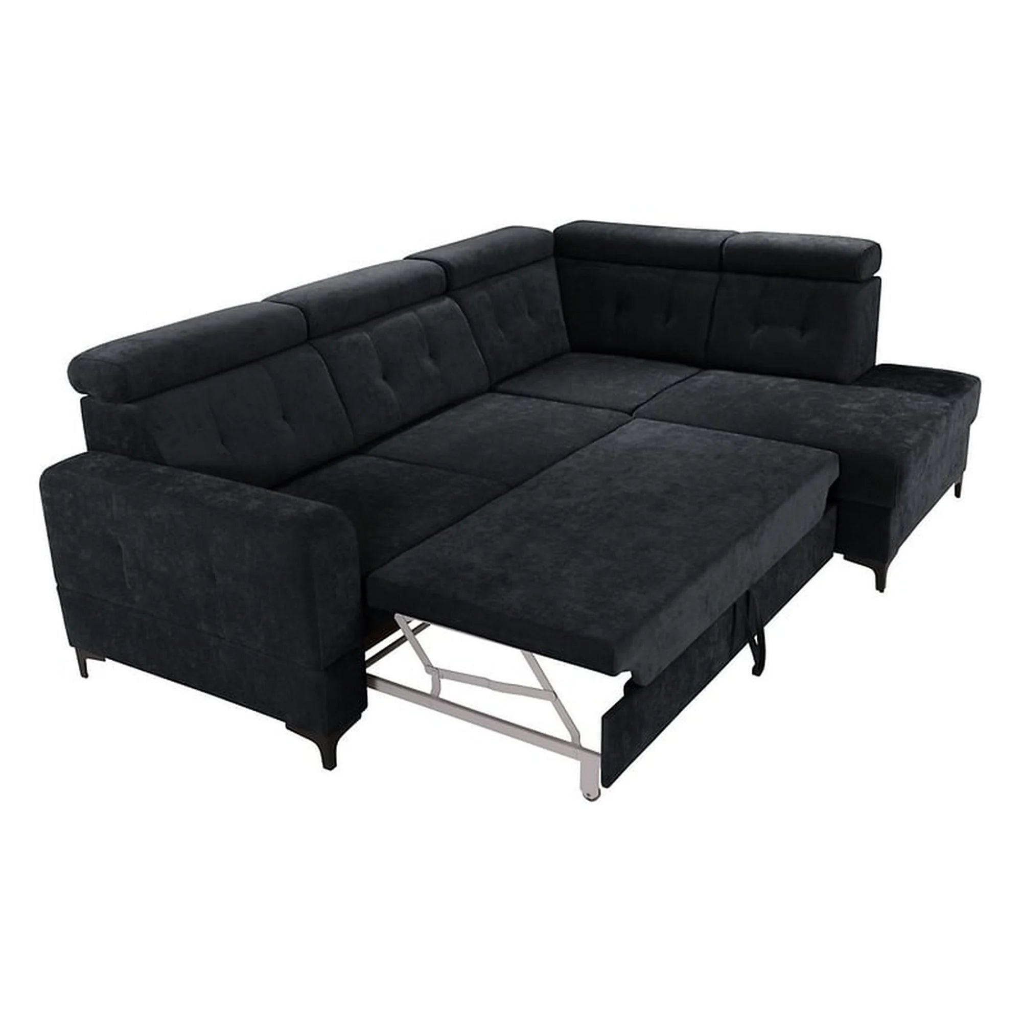 Coltar extensibil MANTO, sezlong dreapta, stofa catifelata negru - Wind 99, cu lada depozitare, 254x182x100 cm