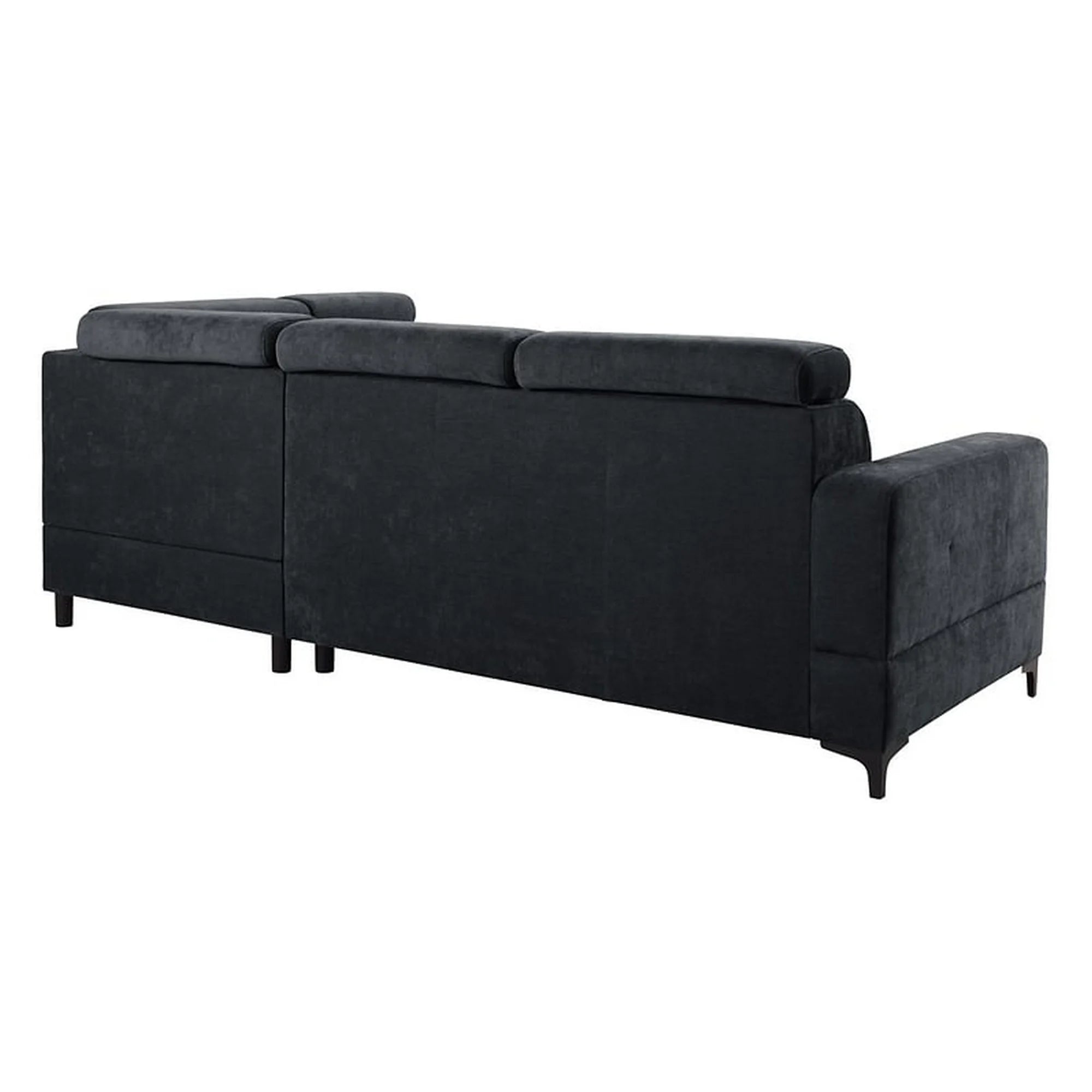 Coltar extensibil MANTO, sezlong dreapta, stofa catifelata negru - Wind 99, cu lada depozitare, 254x182x100 cm