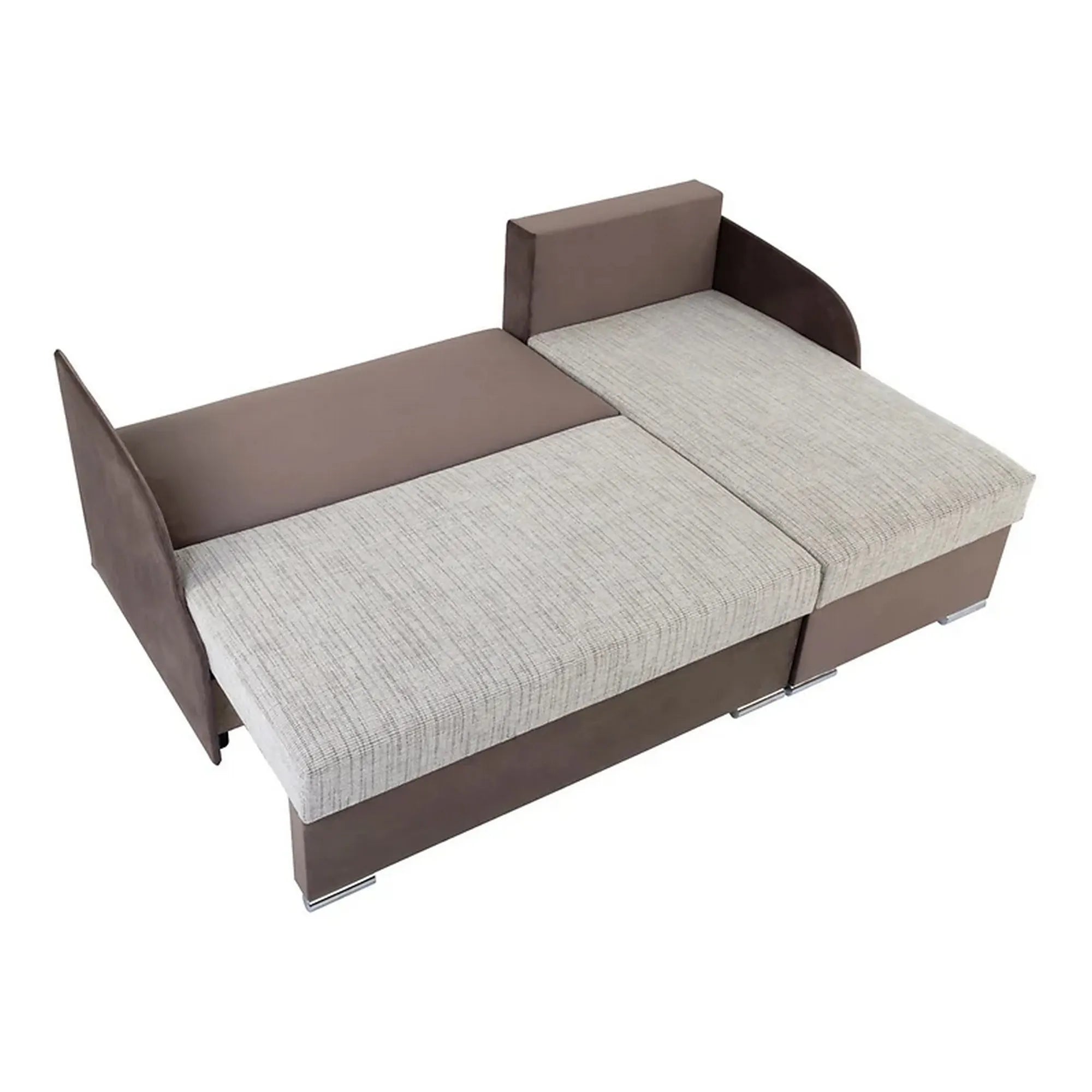 Coltar extensibil MERIN, universal, stofa catifelata maro/gri, cu lada depozitare, 205x138x89 cm