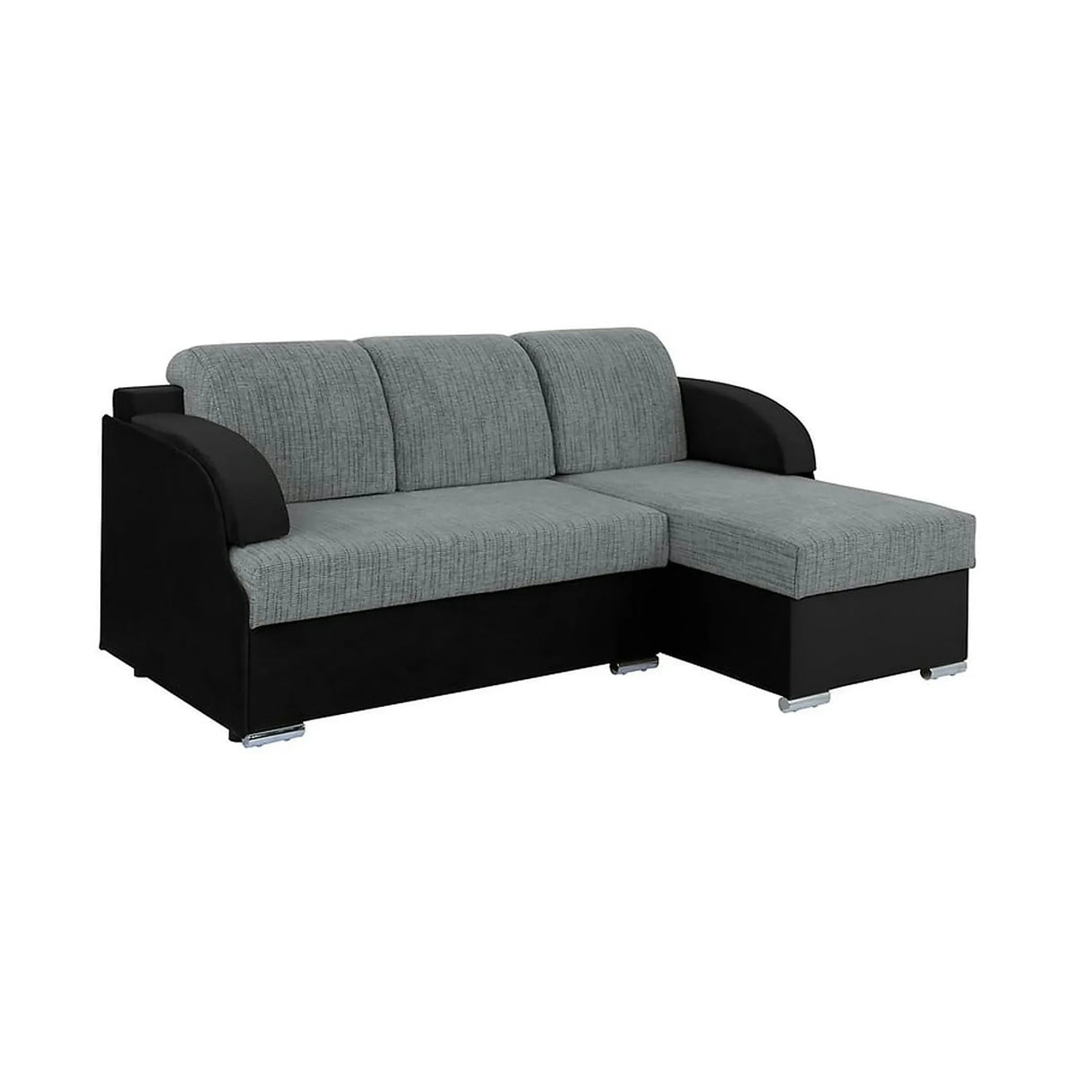 Coltar extensibil MERIN, universal, stofa catifelata negru/gri, cu lada depozitare, 205x138x89 cm