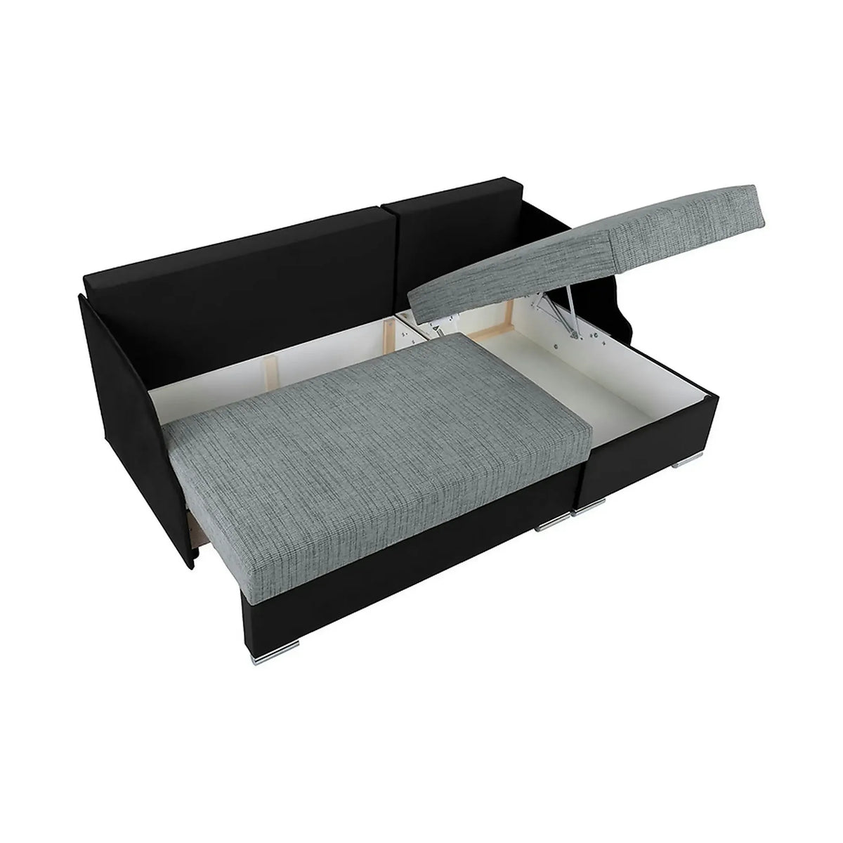 Coltar extensibil MERIN, universal, stofa catifelata negru/gri, cu lada depozitare, 205x138x89 cm