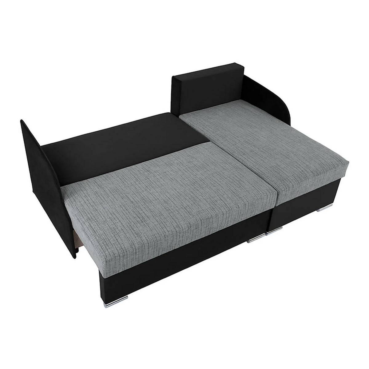 Coltar extensibil MERIN, universal, stofa catifelata negru/gri, cu lada depozitare, 205x138x89 cm