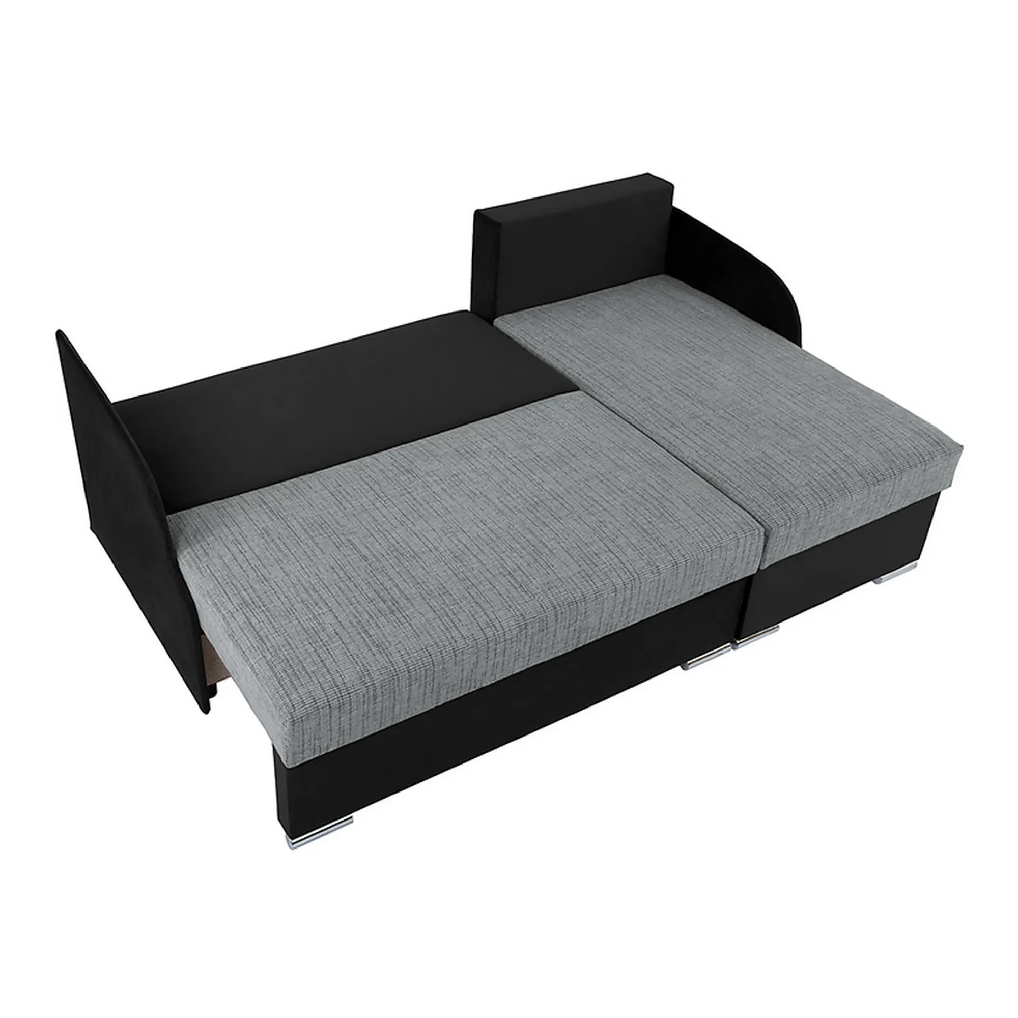 Coltar extensibil MERIN, universal, stofa catifelata negru/gri, cu lada depozitare, 205x138x89 cm