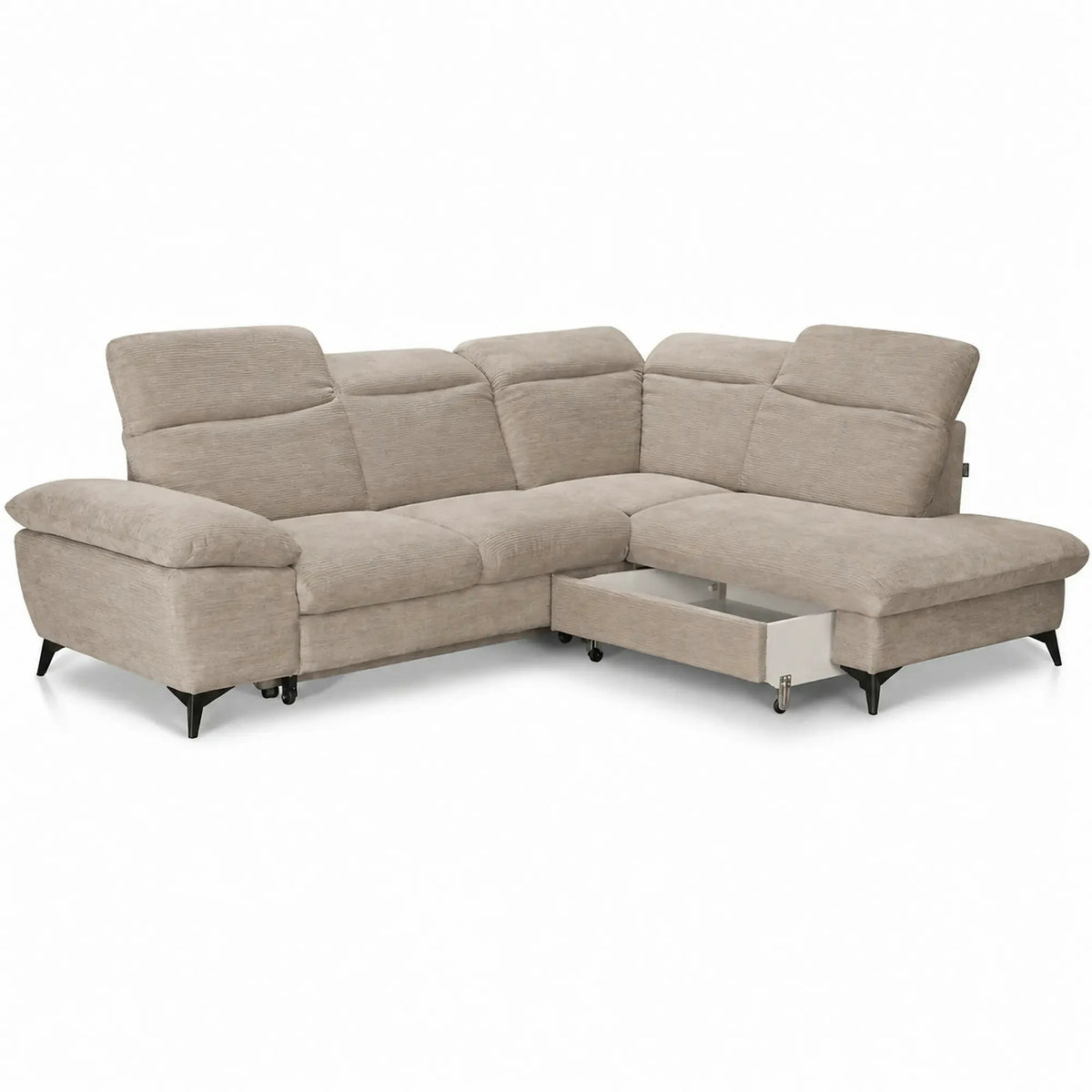 Coltar extensibil modern living LUNA, sezlong dreapta, stofa clasica bej - Campsbay R463, 268x212x101 cm