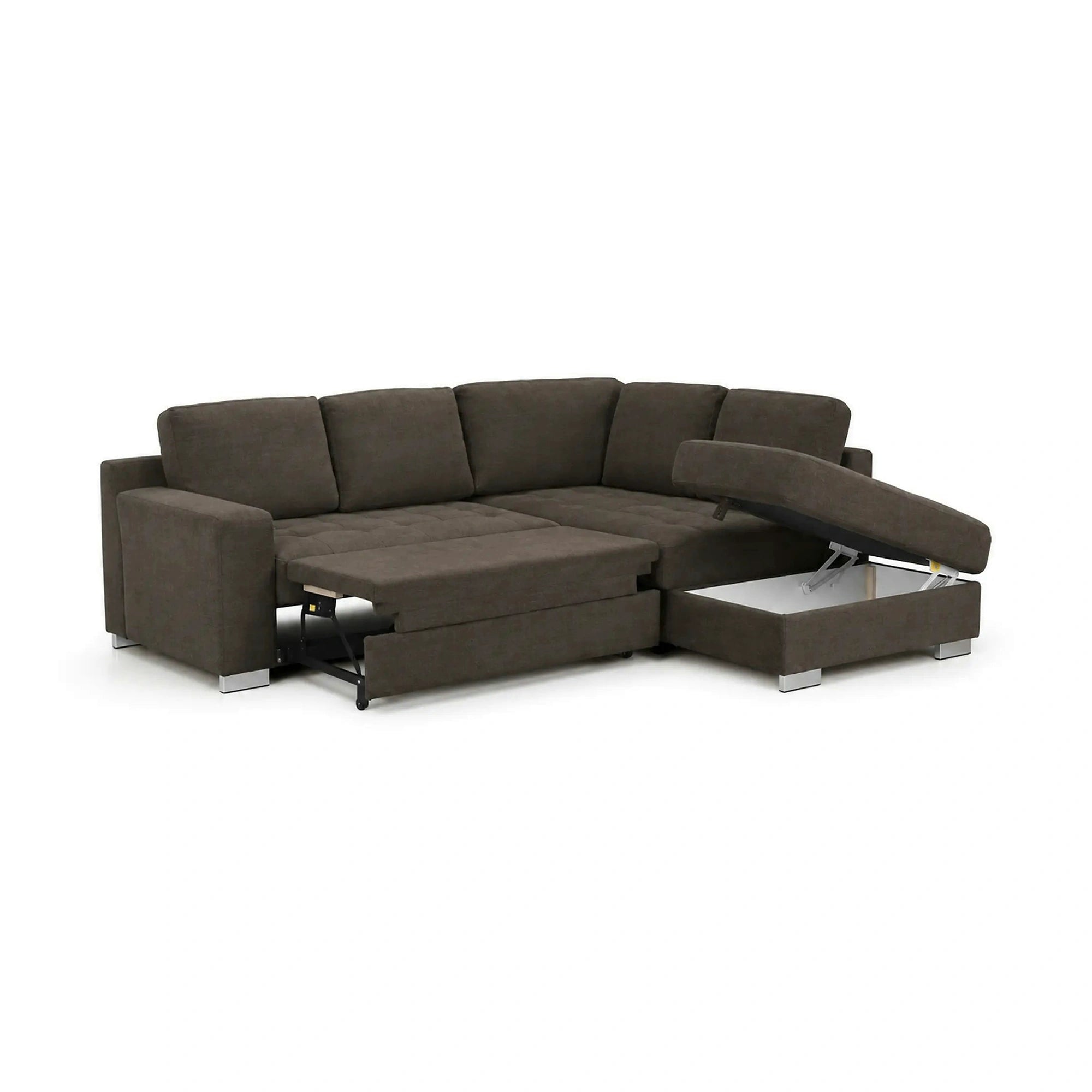 Coltar extensibil modern living ROCA, sezlong dreapta, stofa catifelata maro - Monolith ML20, 262x241x89 cm