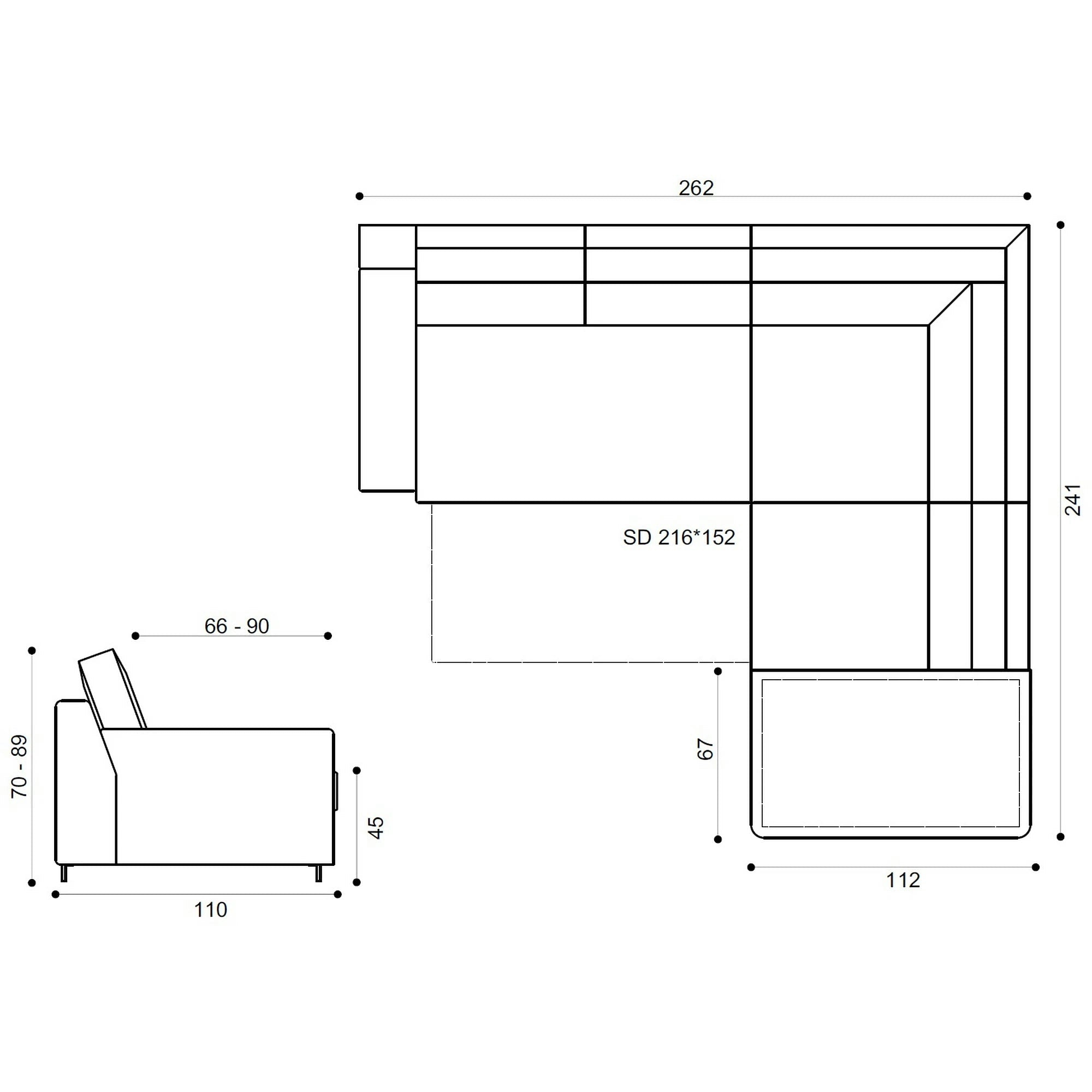 Coltar extensibil modern living ROCA, sezlong dreapta, stofa catifelata maro - Monolith ML20, 262x241x89 cm