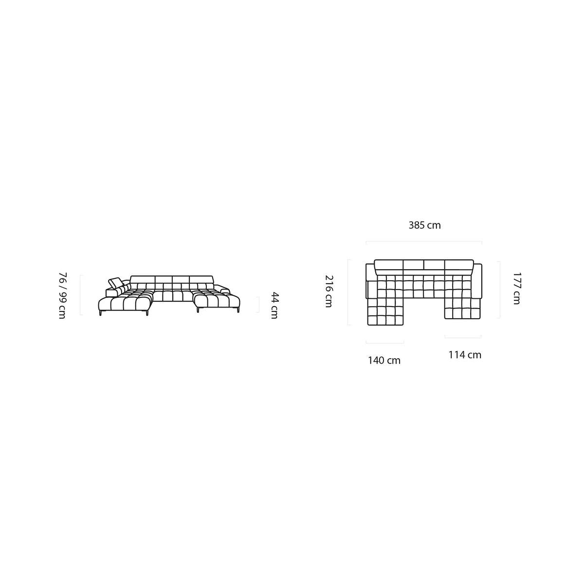 Coltar extensibil modern PLAZA XL, sezlong stanga, stofa catifelata gri inchis - Salvador 15, cu reglaj electric si tetiere reglabile, 385x216x99 cm