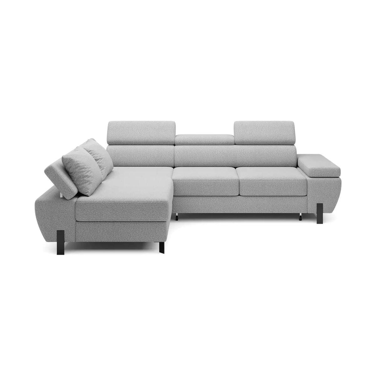 Coltar extensibil MOLINA MINI, personalizabil, cu lada depozitare si tetiere reglabile, 277x189x90 cm