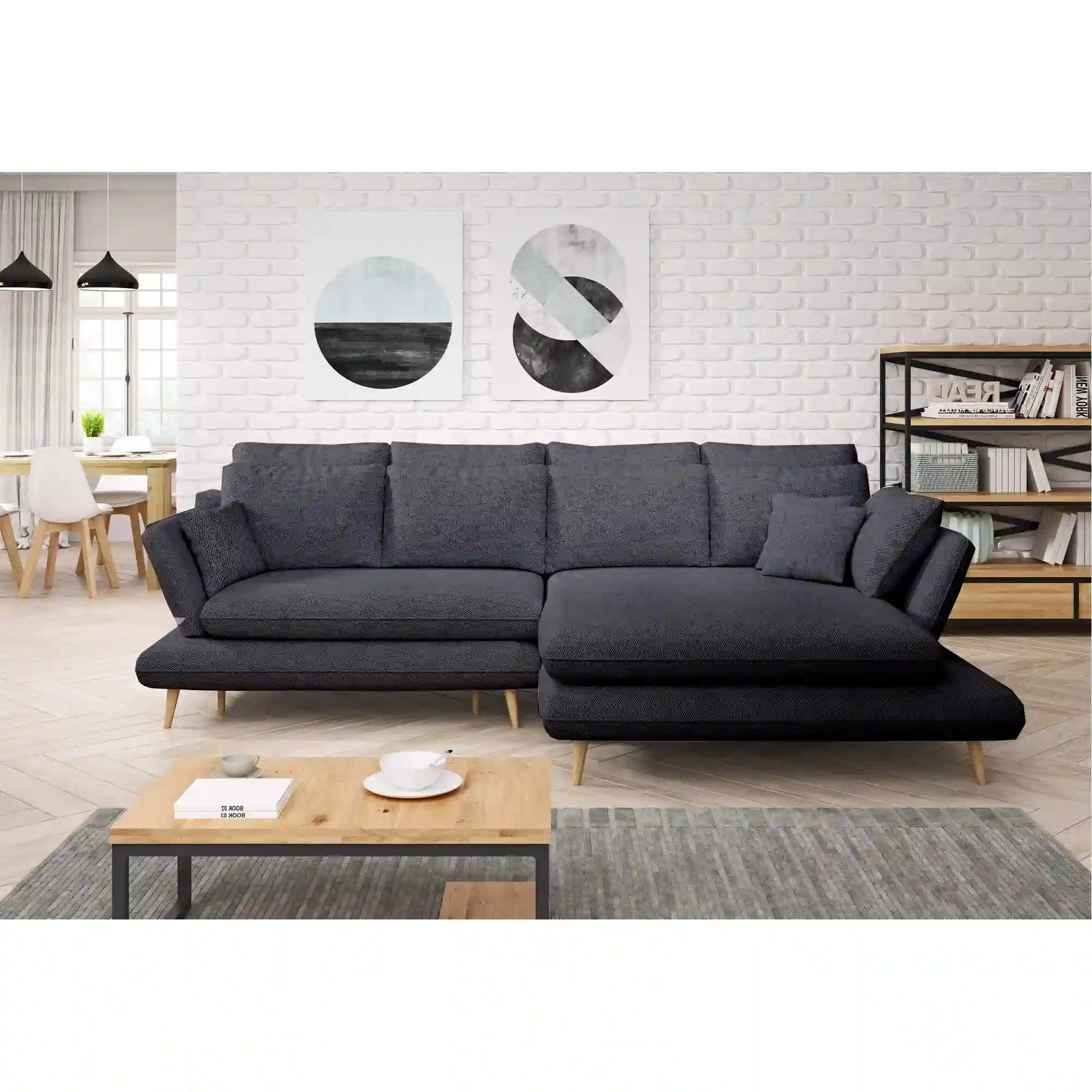 Coltar extensibil MONTE, sezlong dreapta, stofa catifelata gri antracit - Palladium 17, Gama Premium, cu lada depozitare, 283x181x90 cm